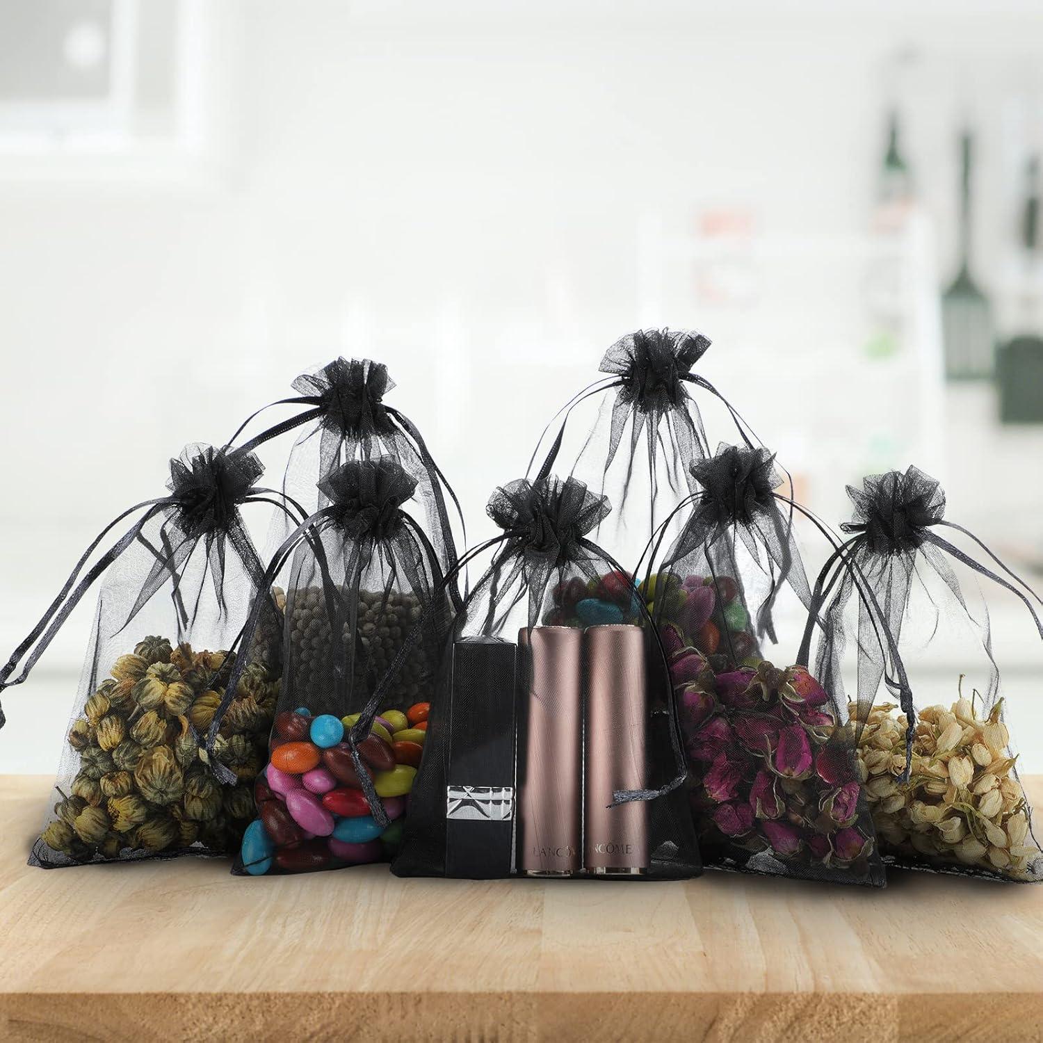 Bolsas de Organza Kslong 100Pcs 7.5x10cm Negras para Joyería