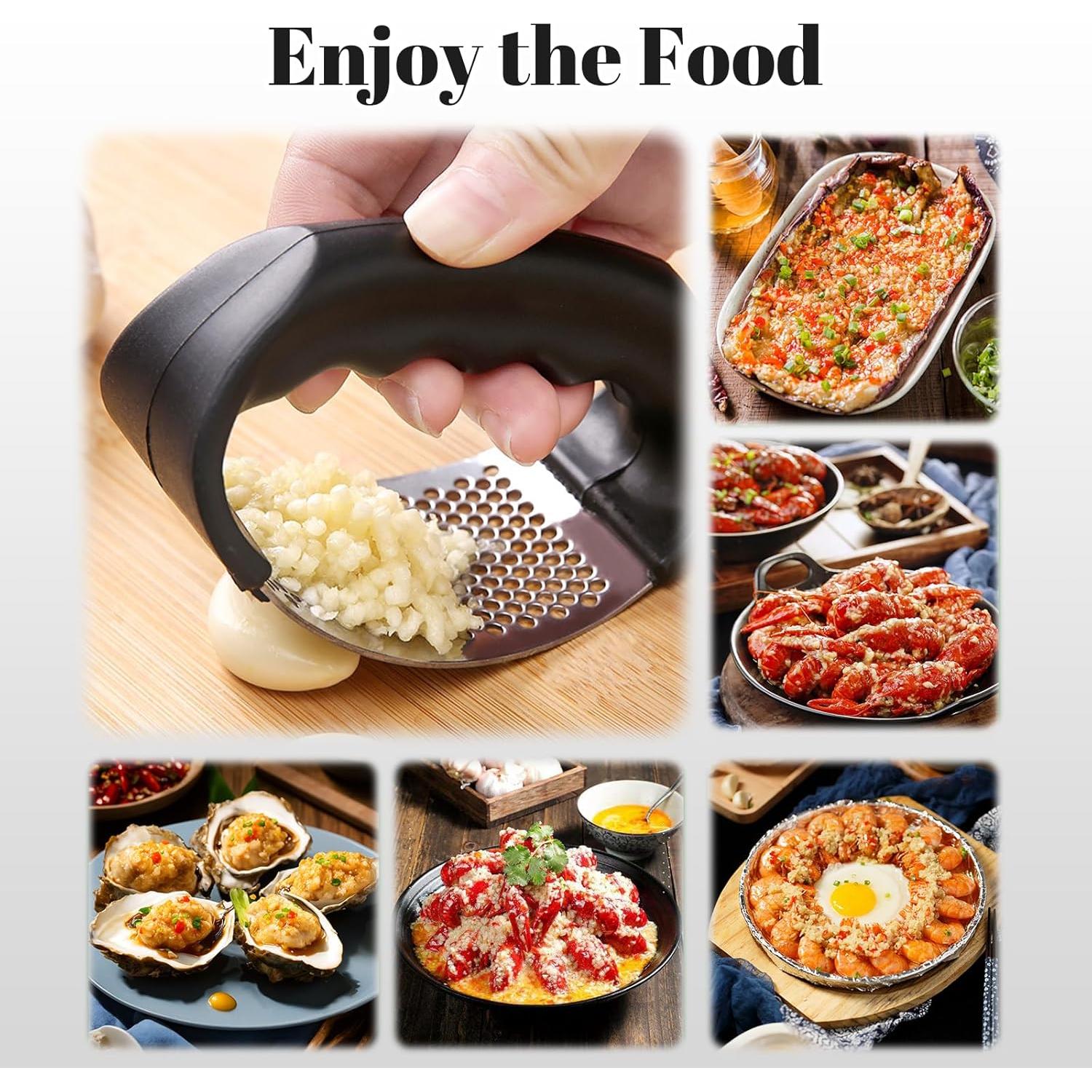 Prensa de Ajo YONHTUTU Acero Inoxidable con Pelador y Cepillo