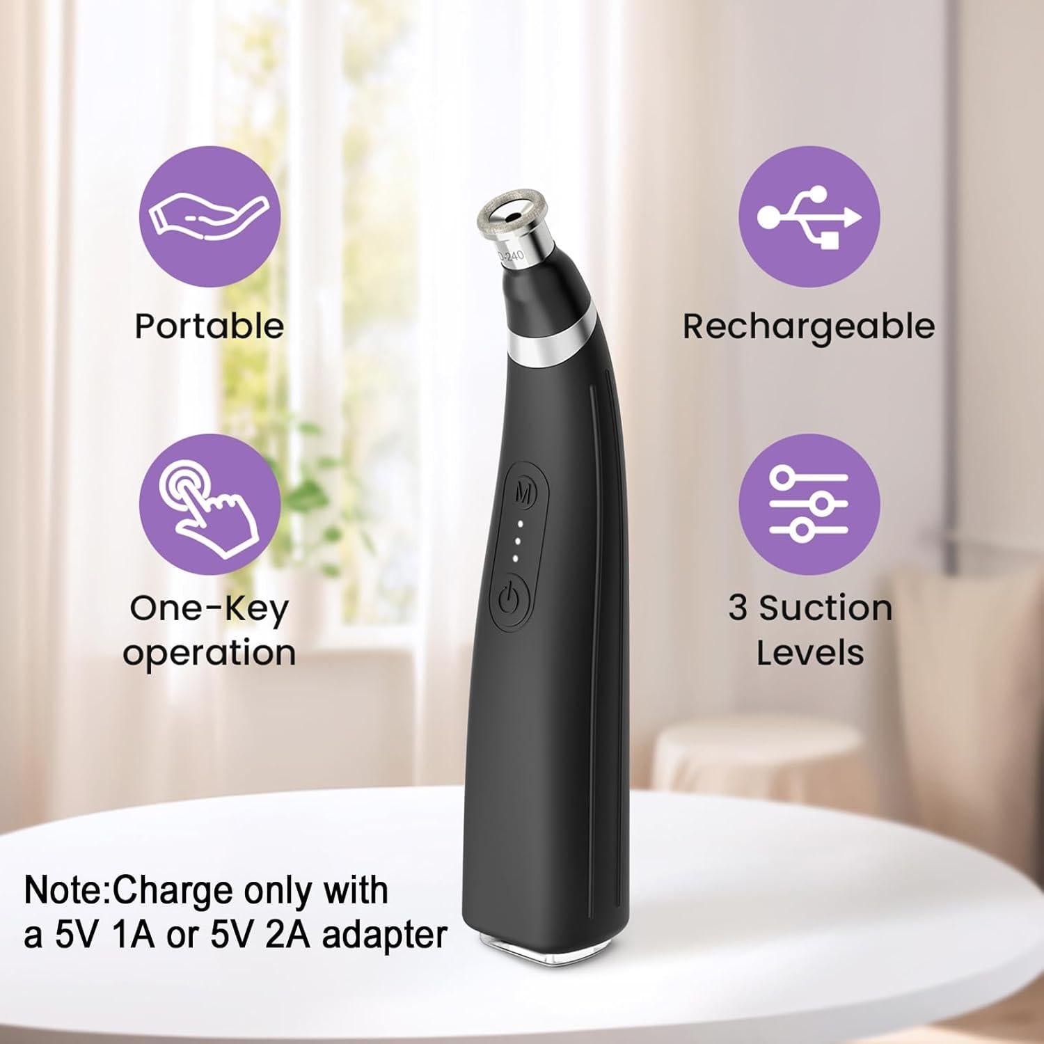 Máquina de Microdermoabrasión UNOISETION Negra con 12 Puntas