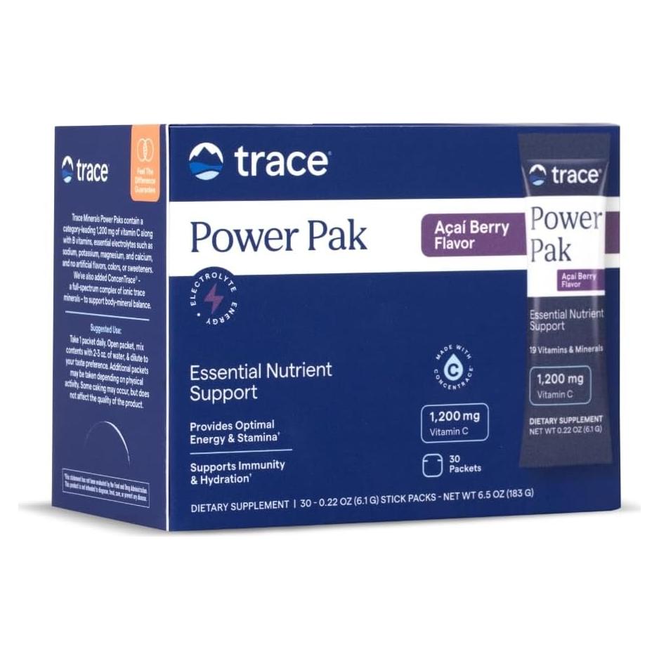 Power Pak Electrolitos Trace Minerals Baya Acai 30 Paquetes