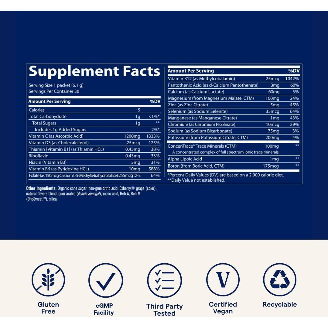 Power Pak Electrolitos Trace Minerals Baya Acai 30 Paquetes
