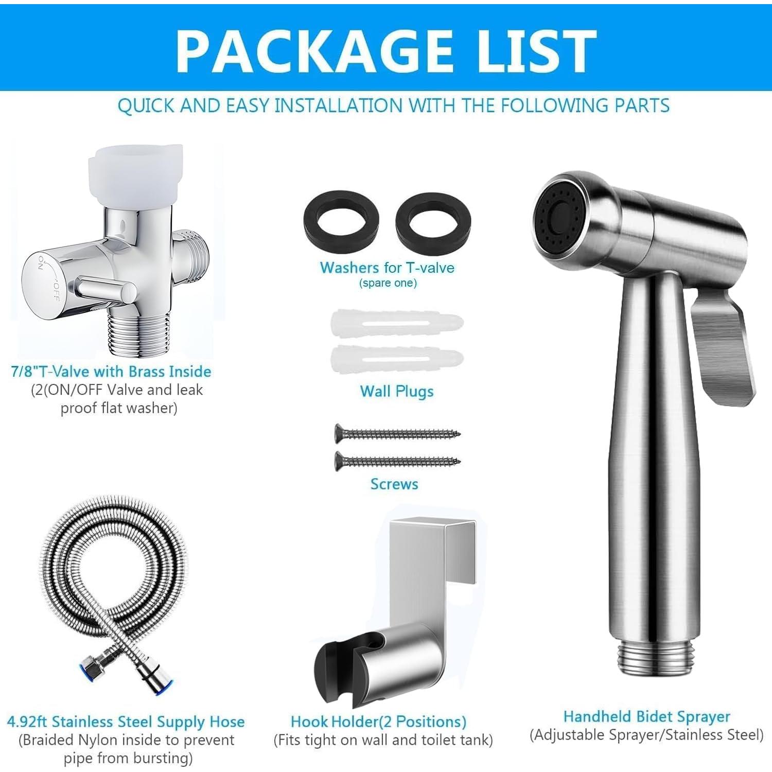 Rociador de Bidet de Mano GASLIKE Acero Inoxidable 10 Piezas