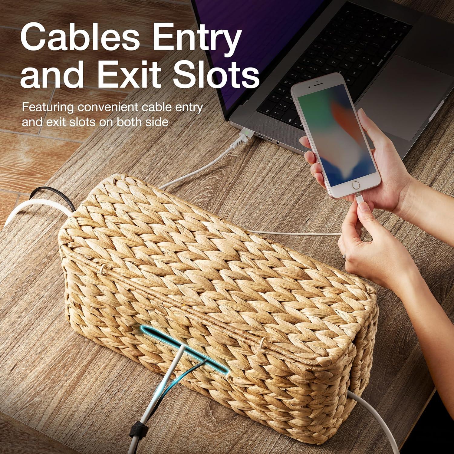 Caja Organizadora de Cables Tidita - Mimbre Natural 38.1x15.2 cm