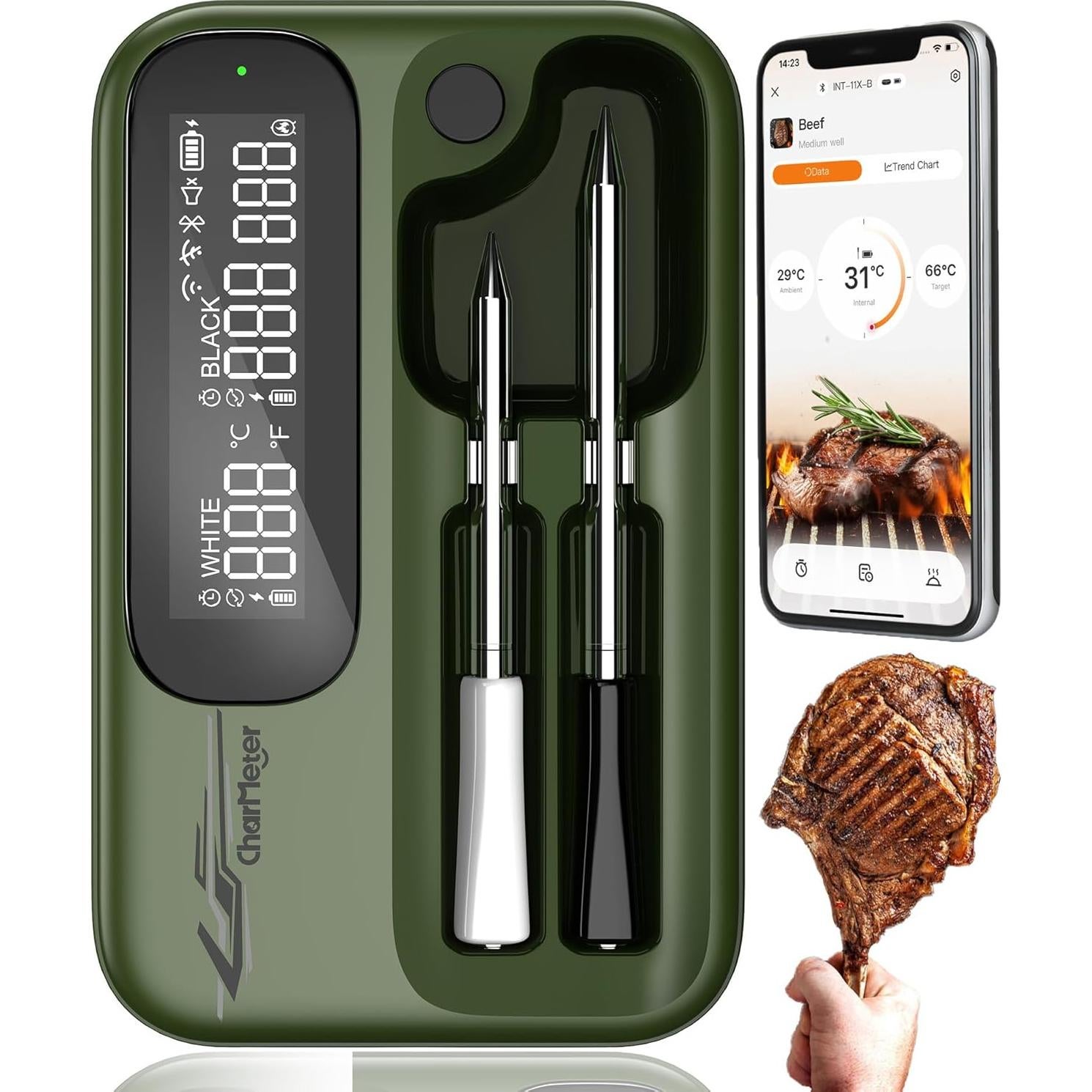 Termómetro de Carne Digital WiFi Bluetooth CharMeter 2 Sondas
