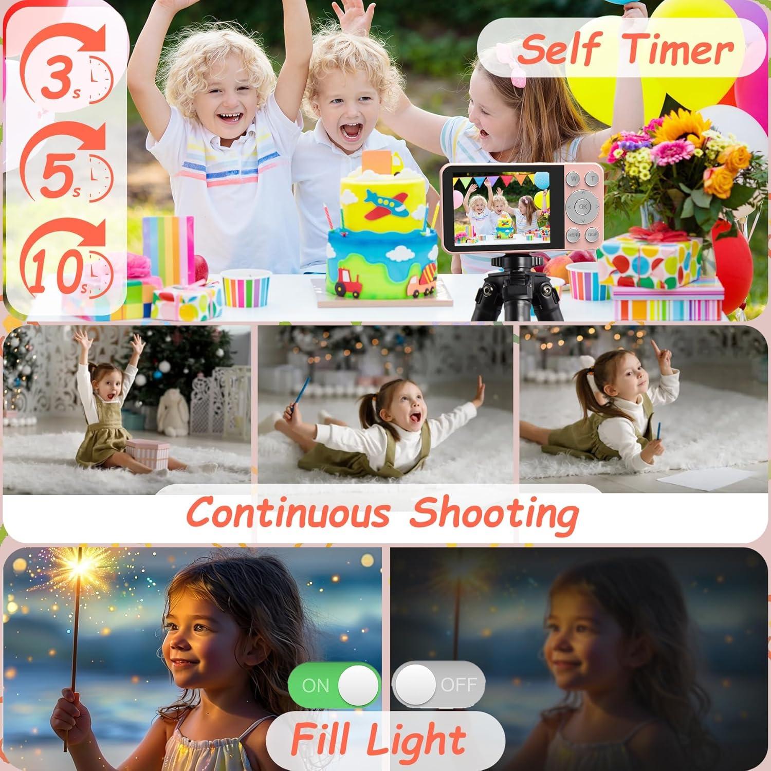 Cámara Digital para Niños GIEDYU KC585-PK 64MP 4K Rosa