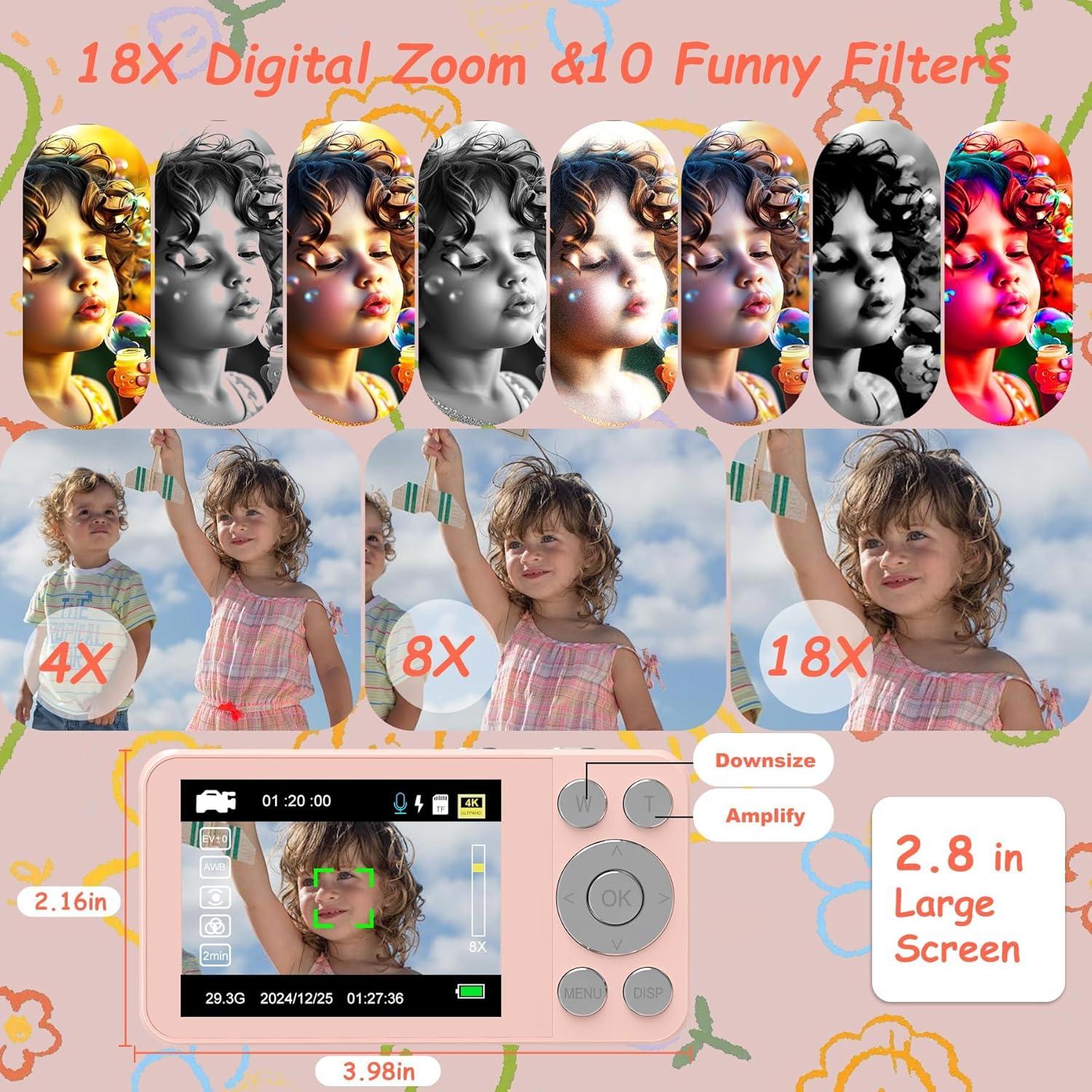 Cámara Digital para Niños GIEDYU KC585-PK 64MP 4K Rosa