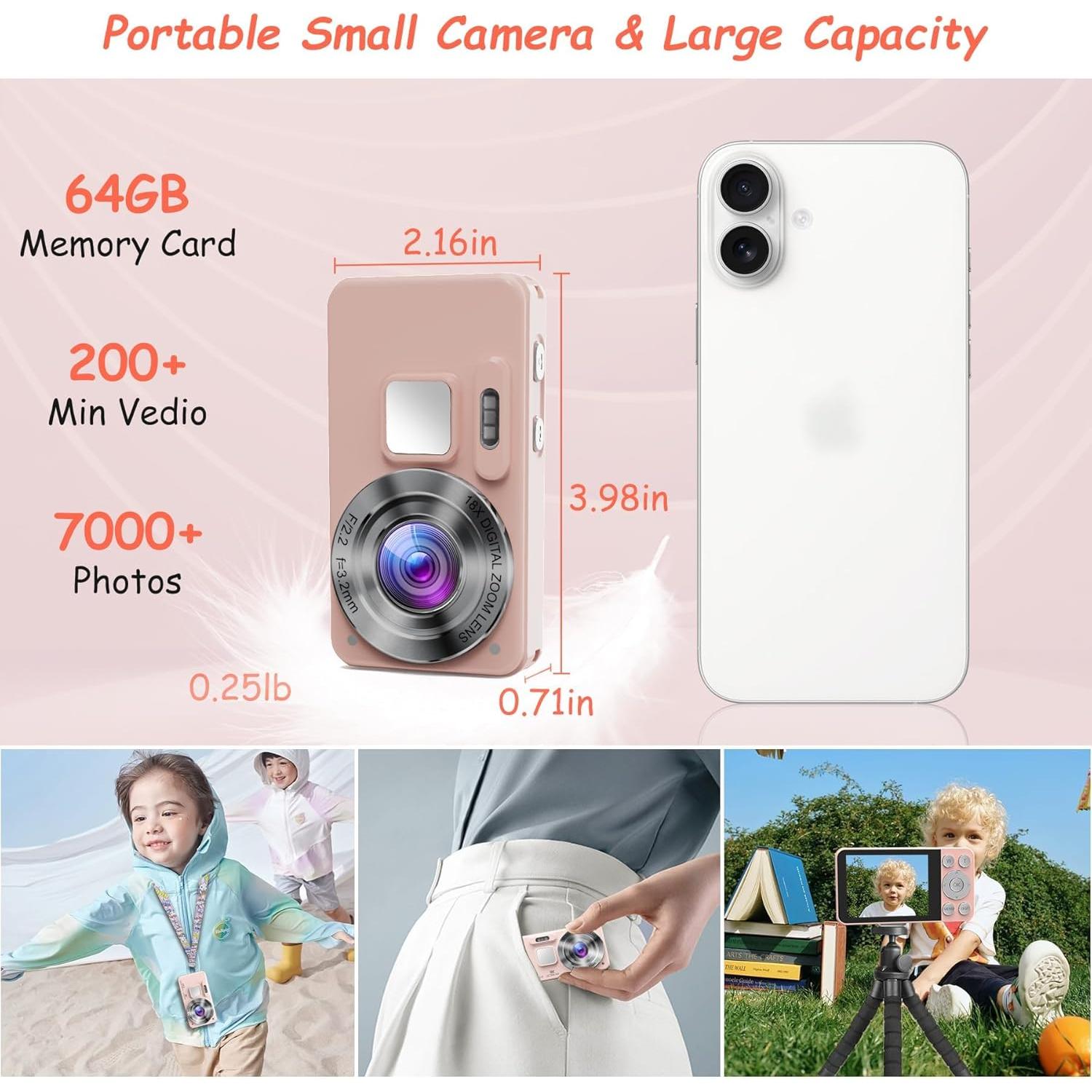 Cámara Digital para Niños GIEDYU KC585-PK 64MP 4K Rosa