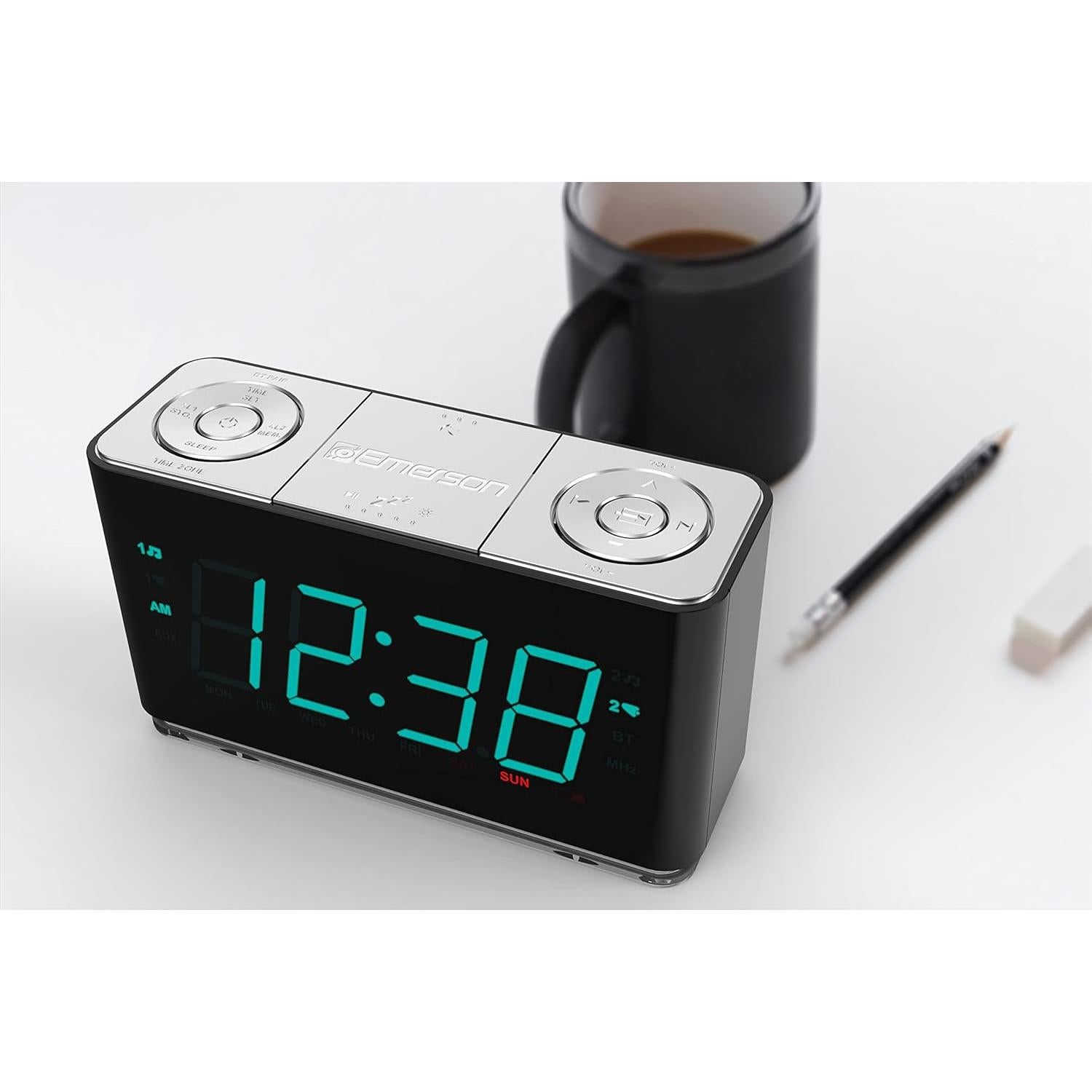 Reloj Despertador Inteligente Emerson ER100301 con Bluetooth y USB