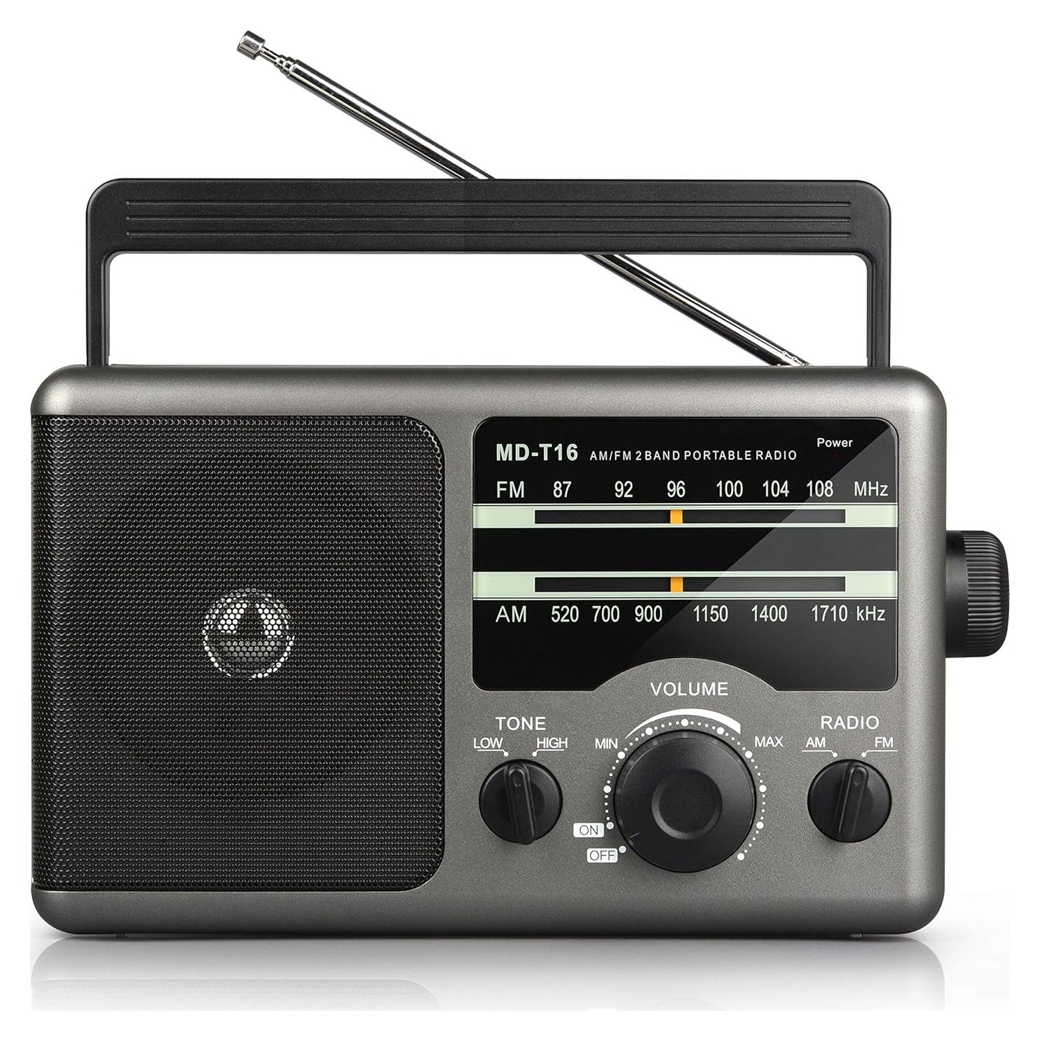 Greadio AM FM Portable Radio Transistor Radio with 3.5mm Earphone Jack, Hight/Low Tone Mode, Big Speaker, AC Power or Battery Operated by 4 D Cell Batteries for Home and Outdoor