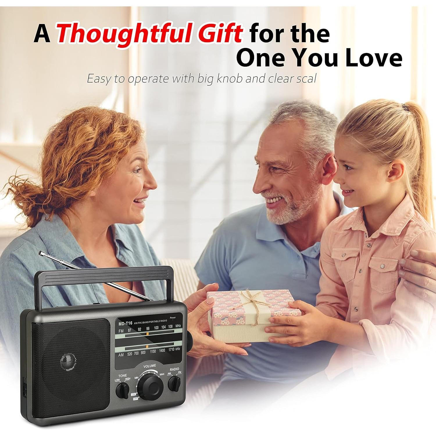 Greadio AM FM Portable Radio Transistor Radio with 3.5mm Earphone Jack, Hight/Low Tone Mode, Big Speaker, AC Power or Battery Operated by 4 D Cell Batteries for Home and Outdoor