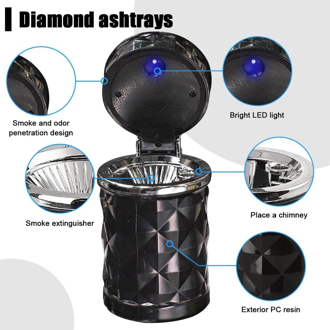 Cenicero de coche portátil SMILFUY con luz LED y tapa