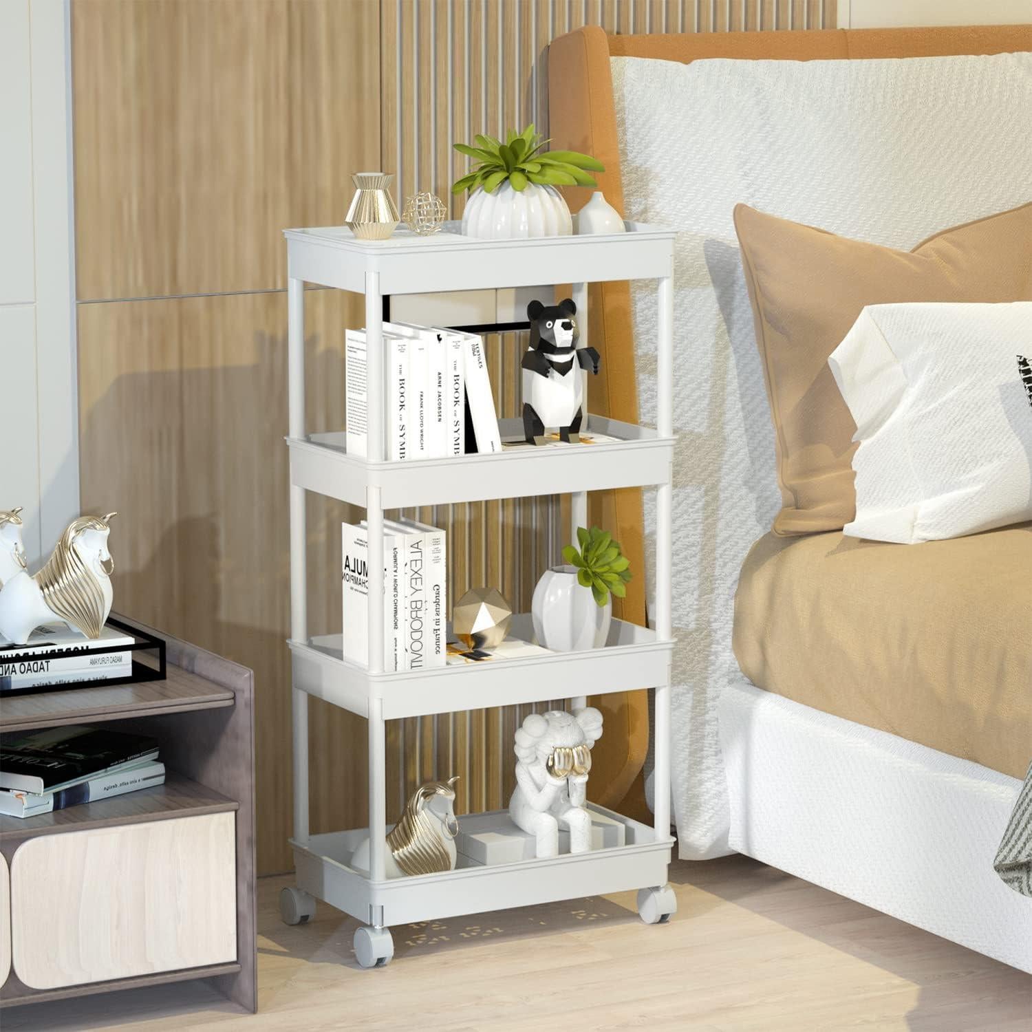 Carro de Almacenamiento Móvil Sooyee 4 Niveles Negro 35.8x22.9x102.4cm