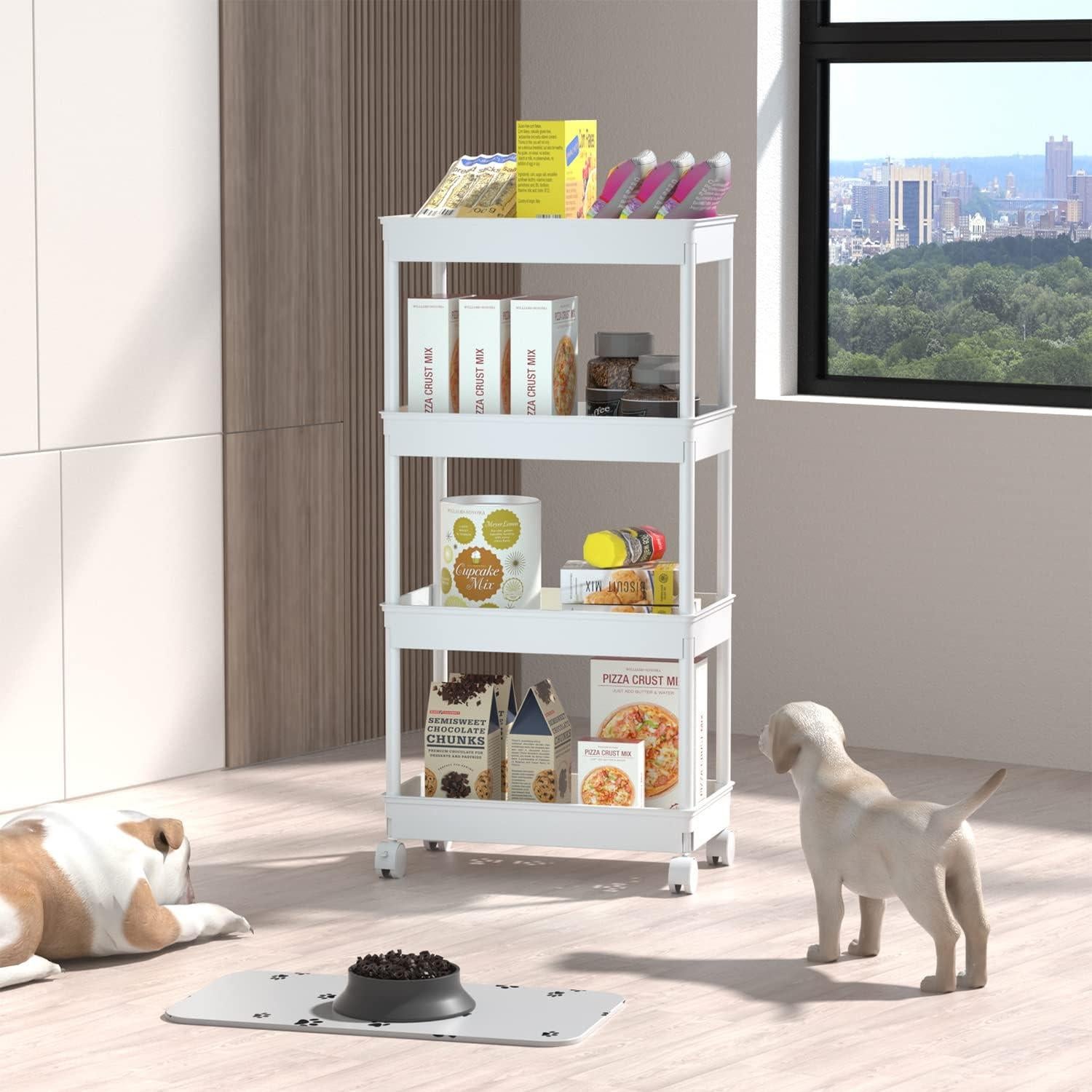 Carro de Almacenamiento Móvil Sooyee 4 Niveles Negro 35.8x22.9x102.4cm