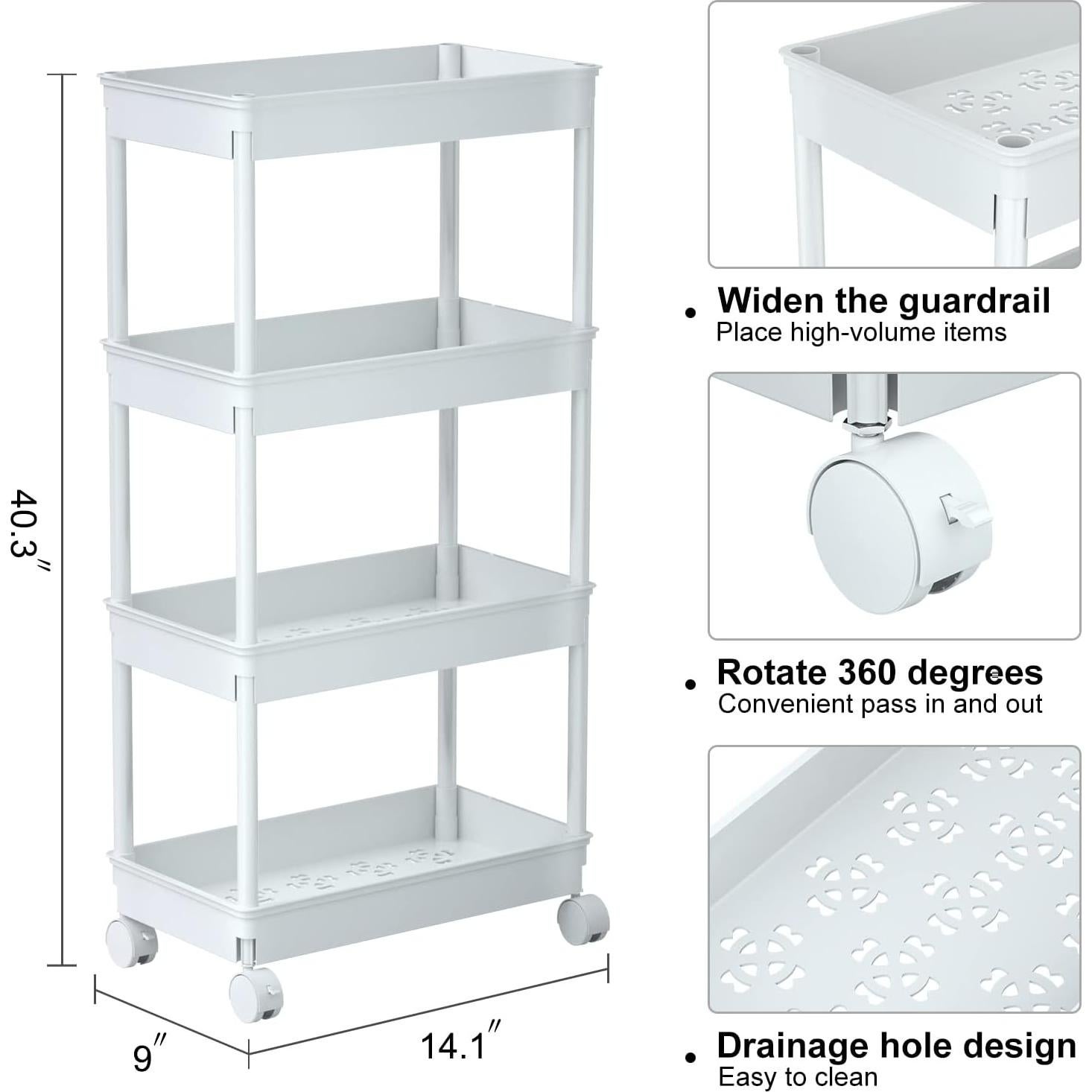 Carro de Almacenamiento Móvil Sooyee 4 Niveles Negro 35.8x22.9x102.4cm