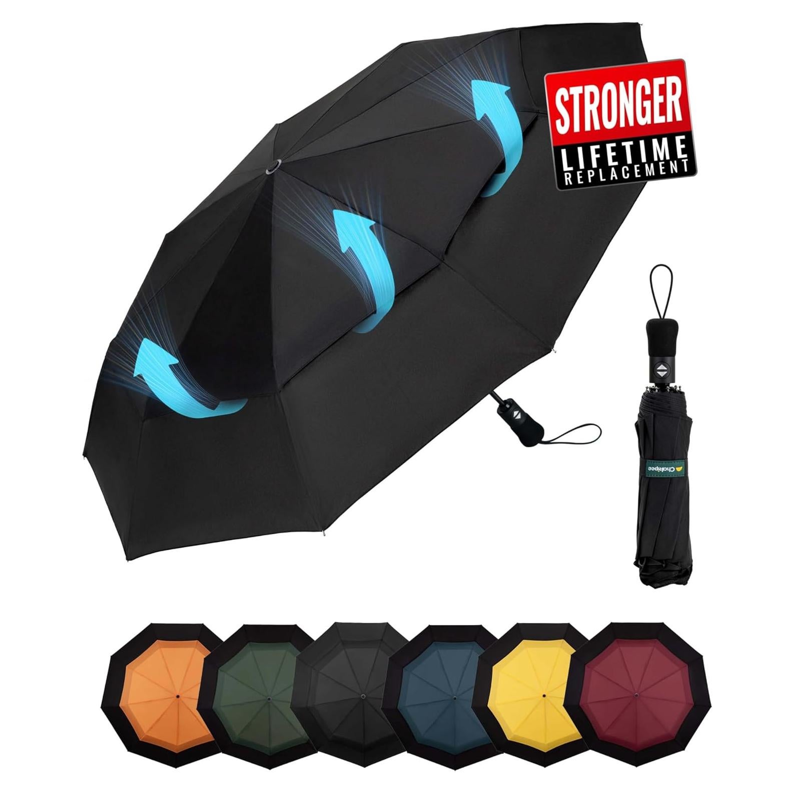 Paraguas Compacto Automático Doble Dosel 210T Negro