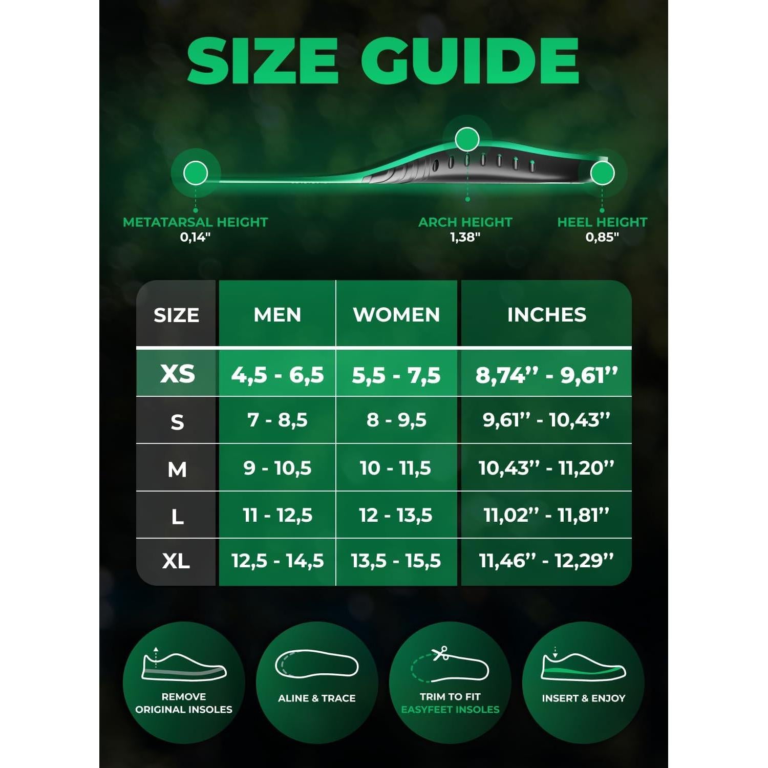 Plantillas ortopédicas EASYFEET para arco alto 220 lbs+ - Negro