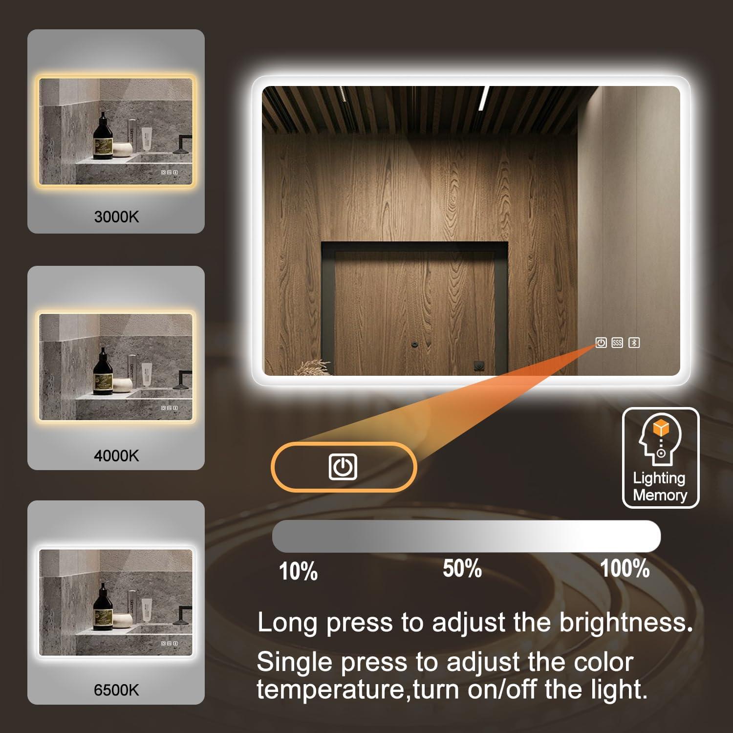 Espejo de Baño Iluminado LED S'bagno 91x61 cm Antivaho Bluetooth