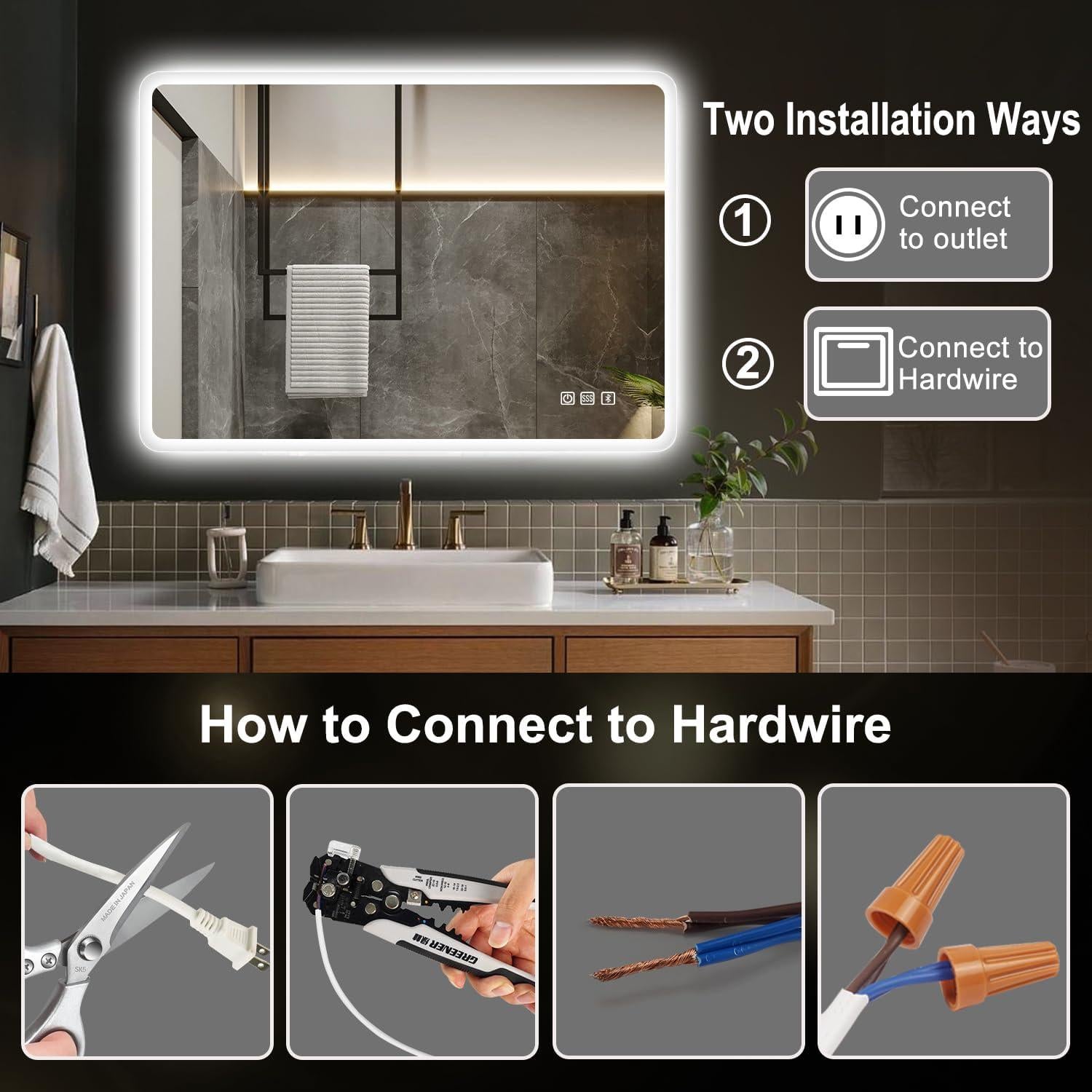 Espejo de Baño Iluminado LED S'bagno 91x61 cm Antivaho Bluetooth