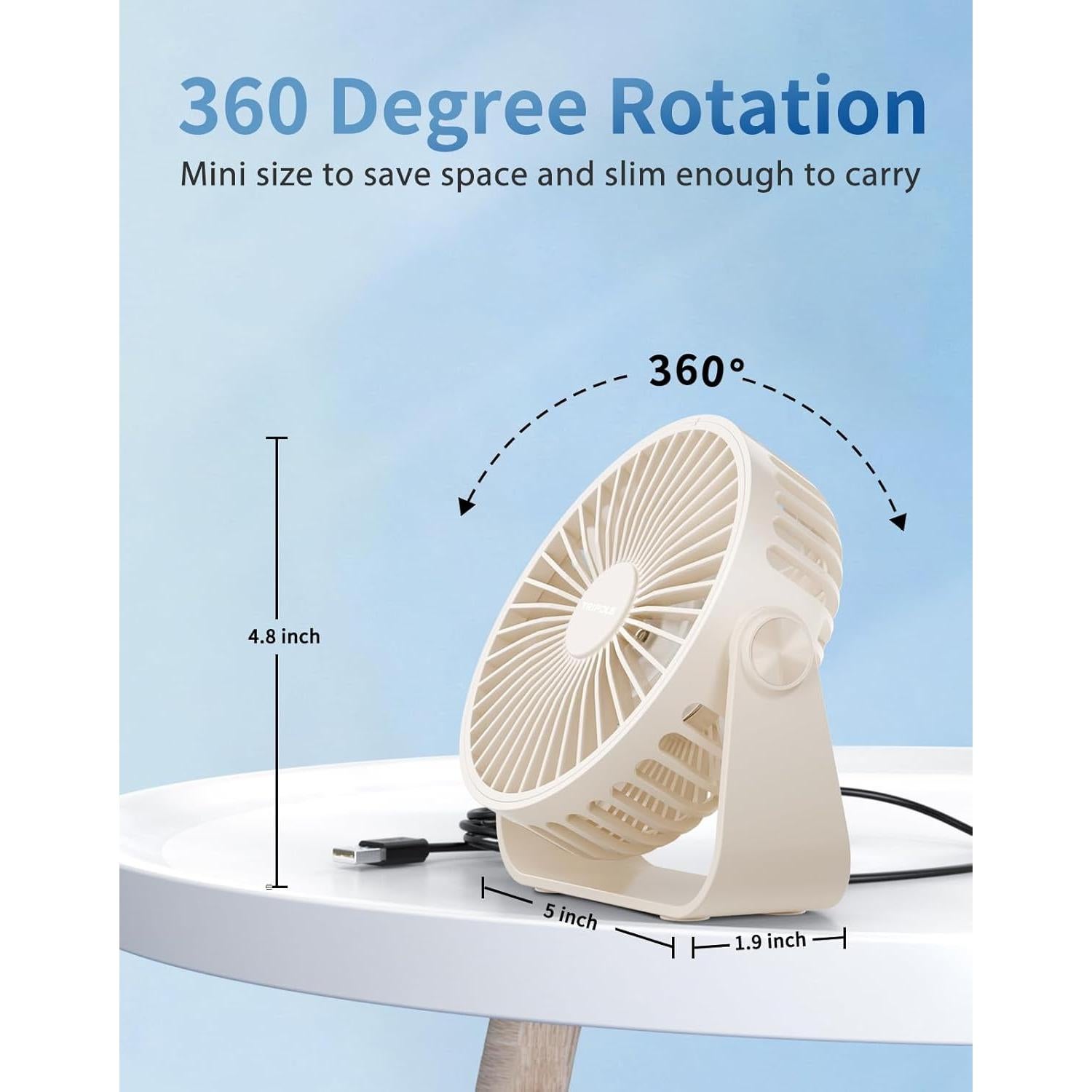 Ventilador de Escritorio USB TriPole KW36 3 Velocidades Beige