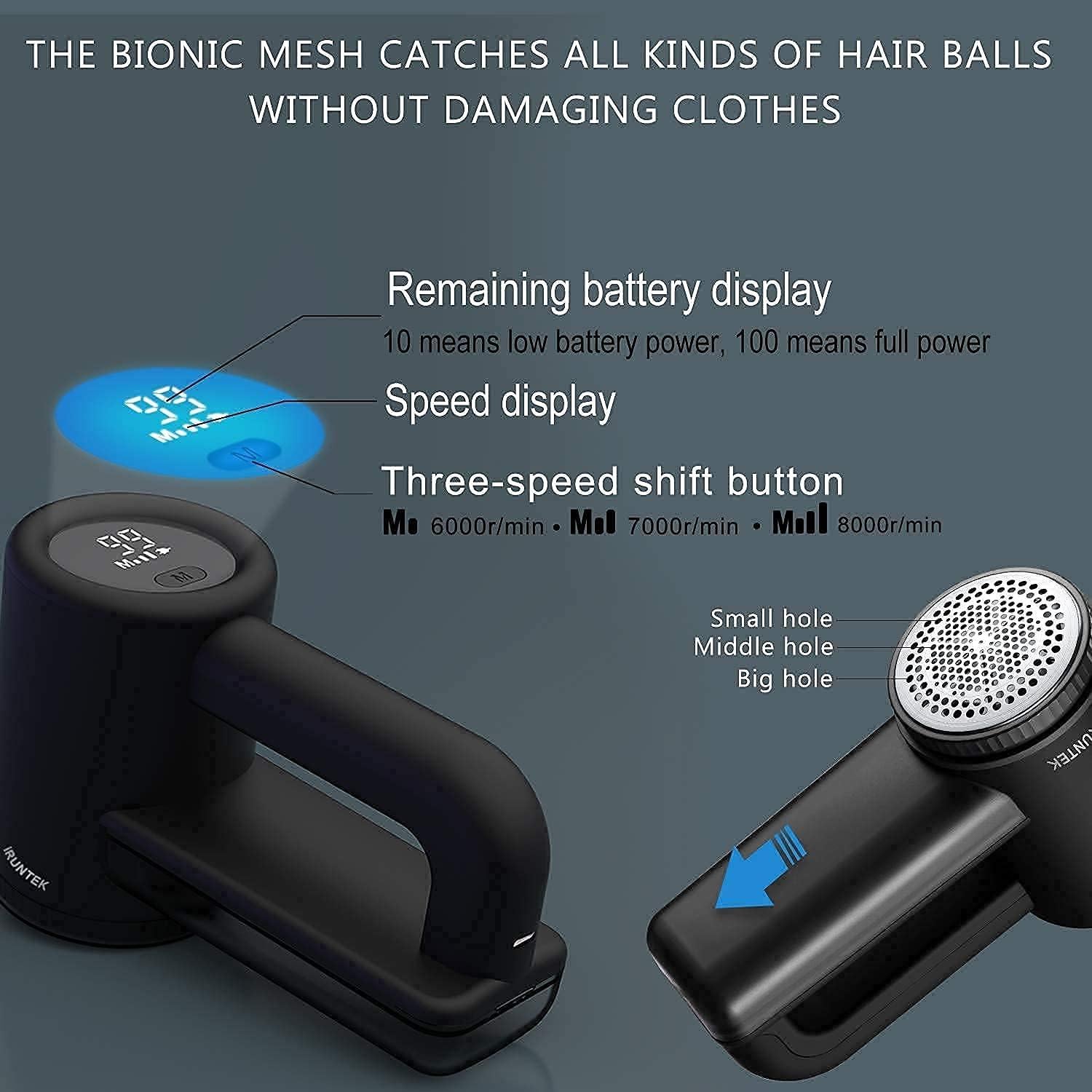 Quitapelusas Recargable iRUNTEK 3 Velocidades Pantalla LED