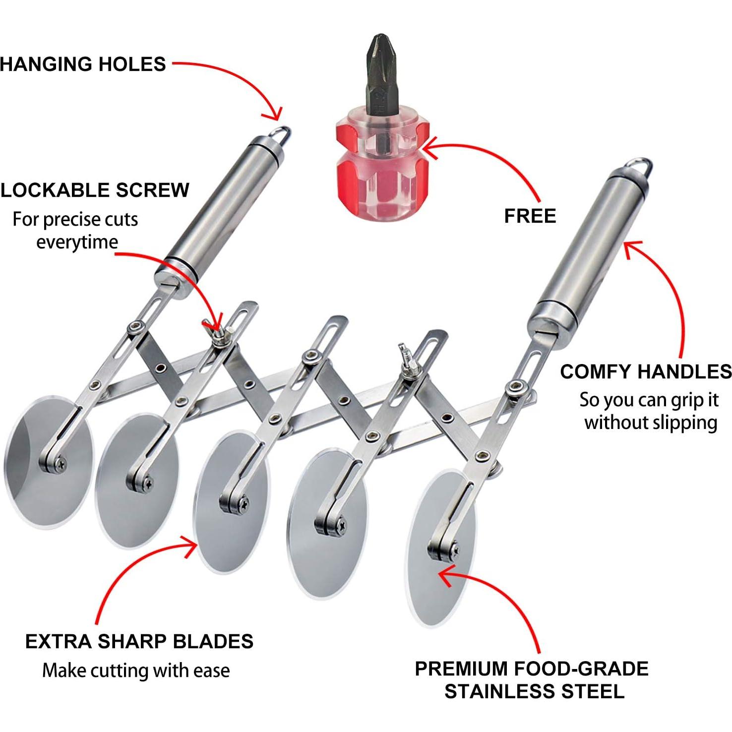 Cortador de Masa Juome de 5 Ruedas Acero Inoxidable 27 cm