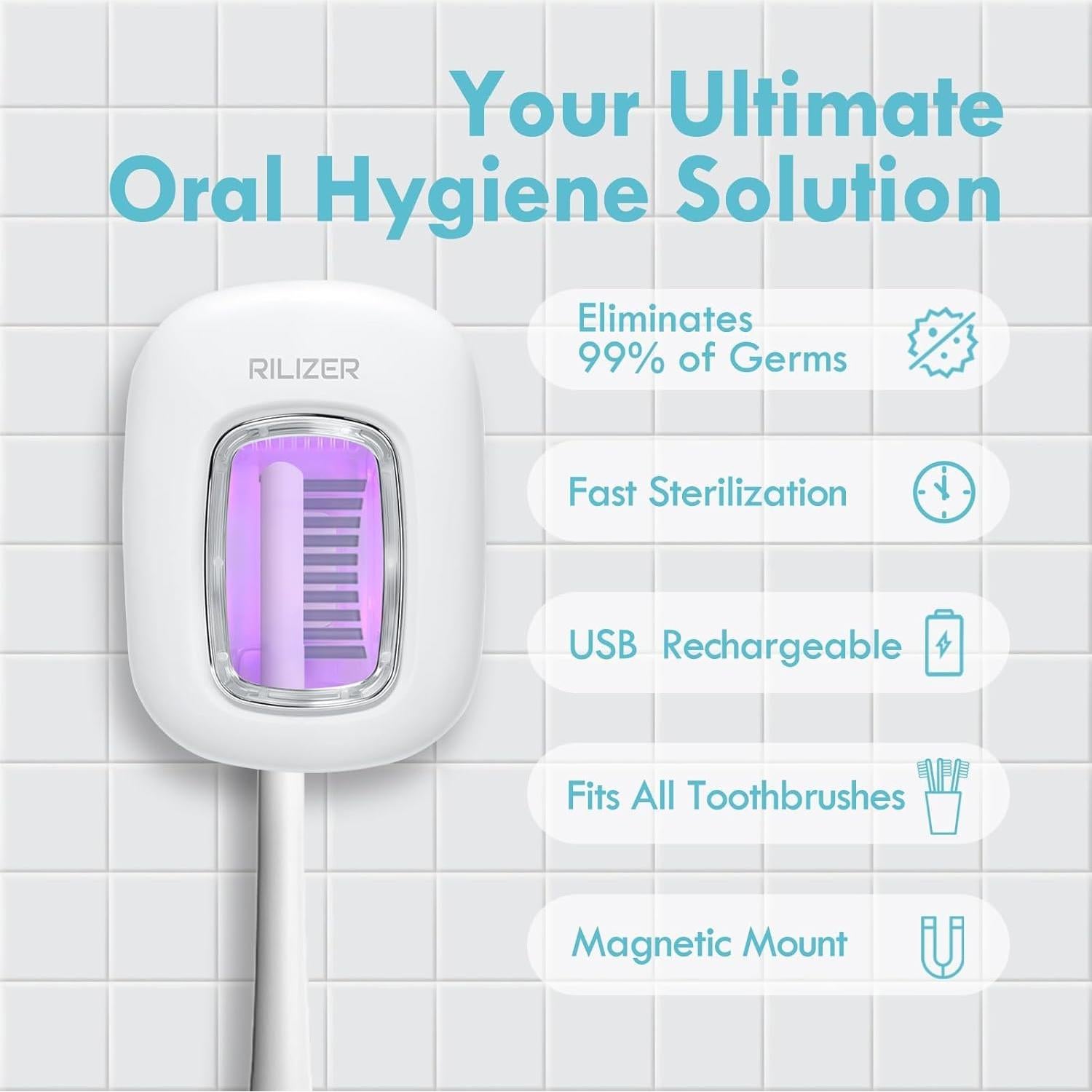 Desinfectante de Cepillos de Dientes UV-C RILIZER Blanco Recargable