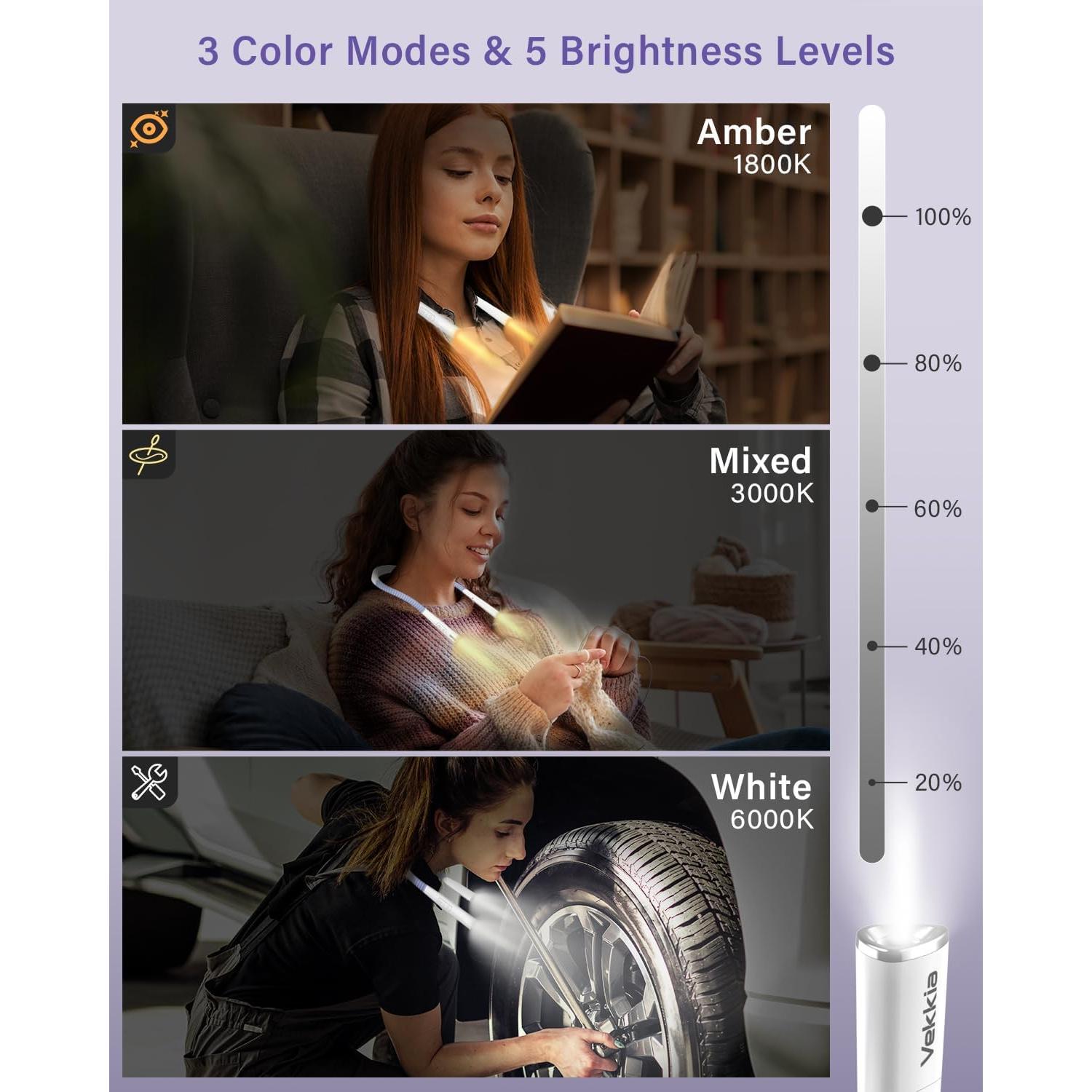 Luz de Lectura LED Vekkia Recargable para el Cuello 3 Colores