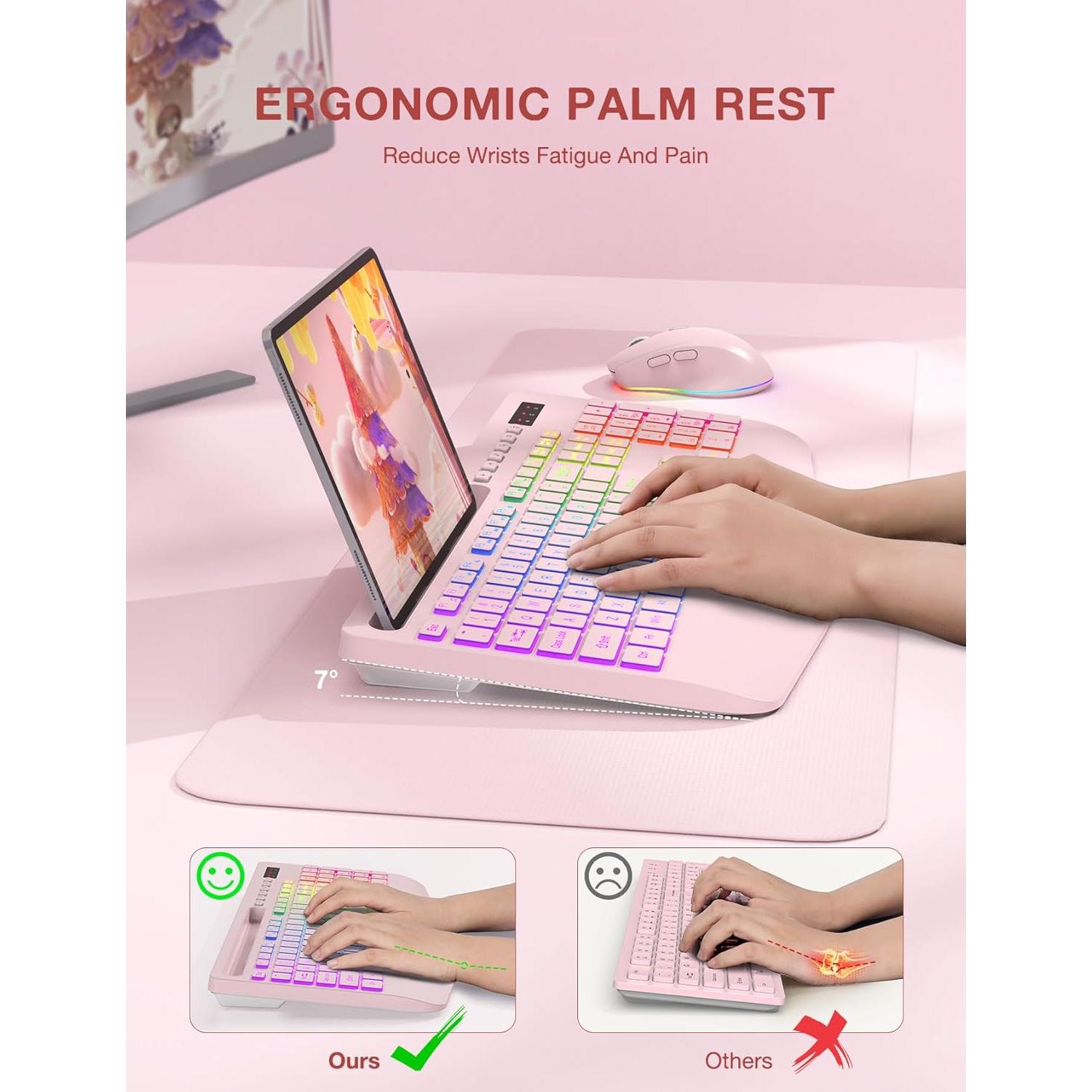 Combo Teclado y Ratón Inalámbrico SABLUTE KL3 PRO RGB Rosa