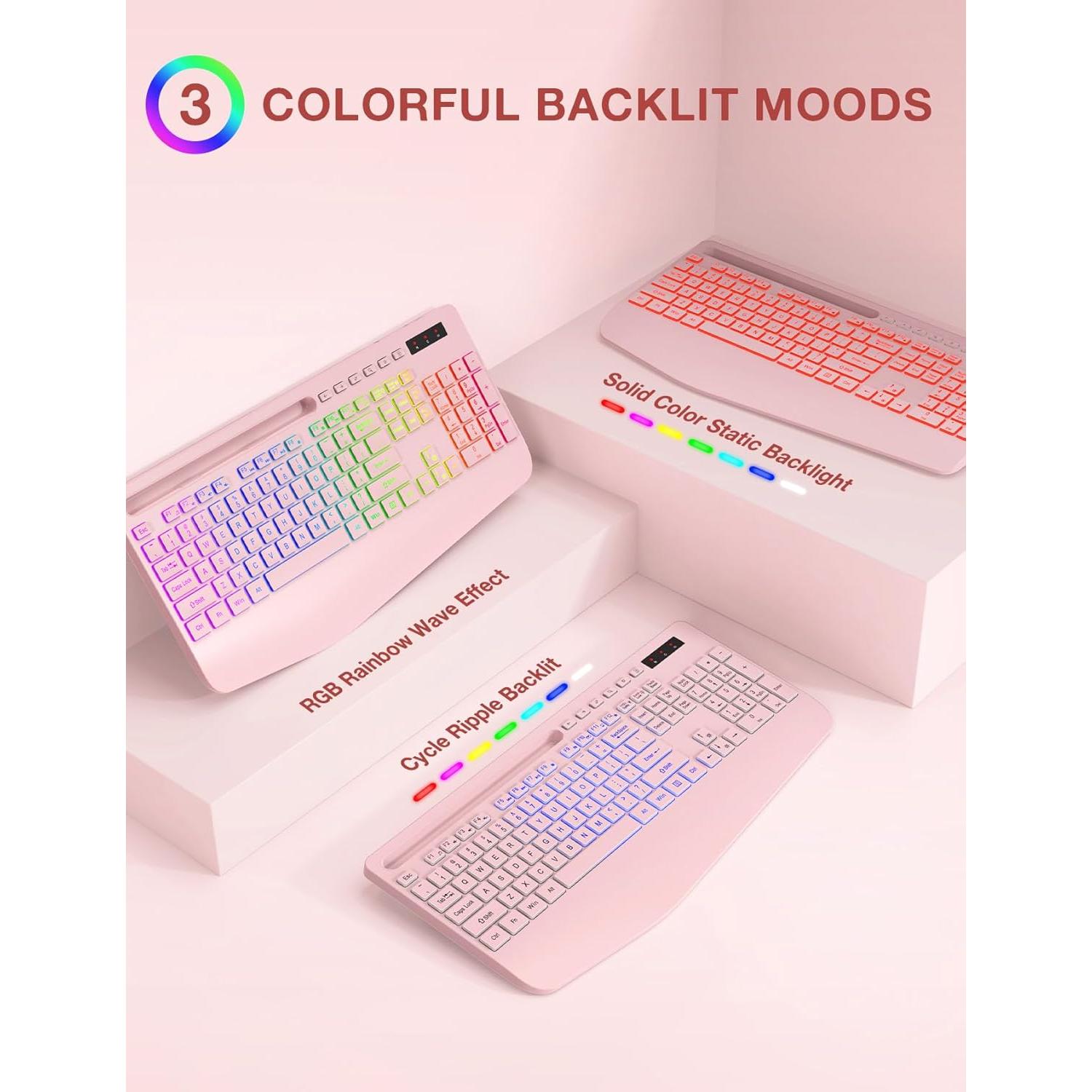 Combo Teclado y Ratón Inalámbrico SABLUTE KL3 PRO RGB Rosa