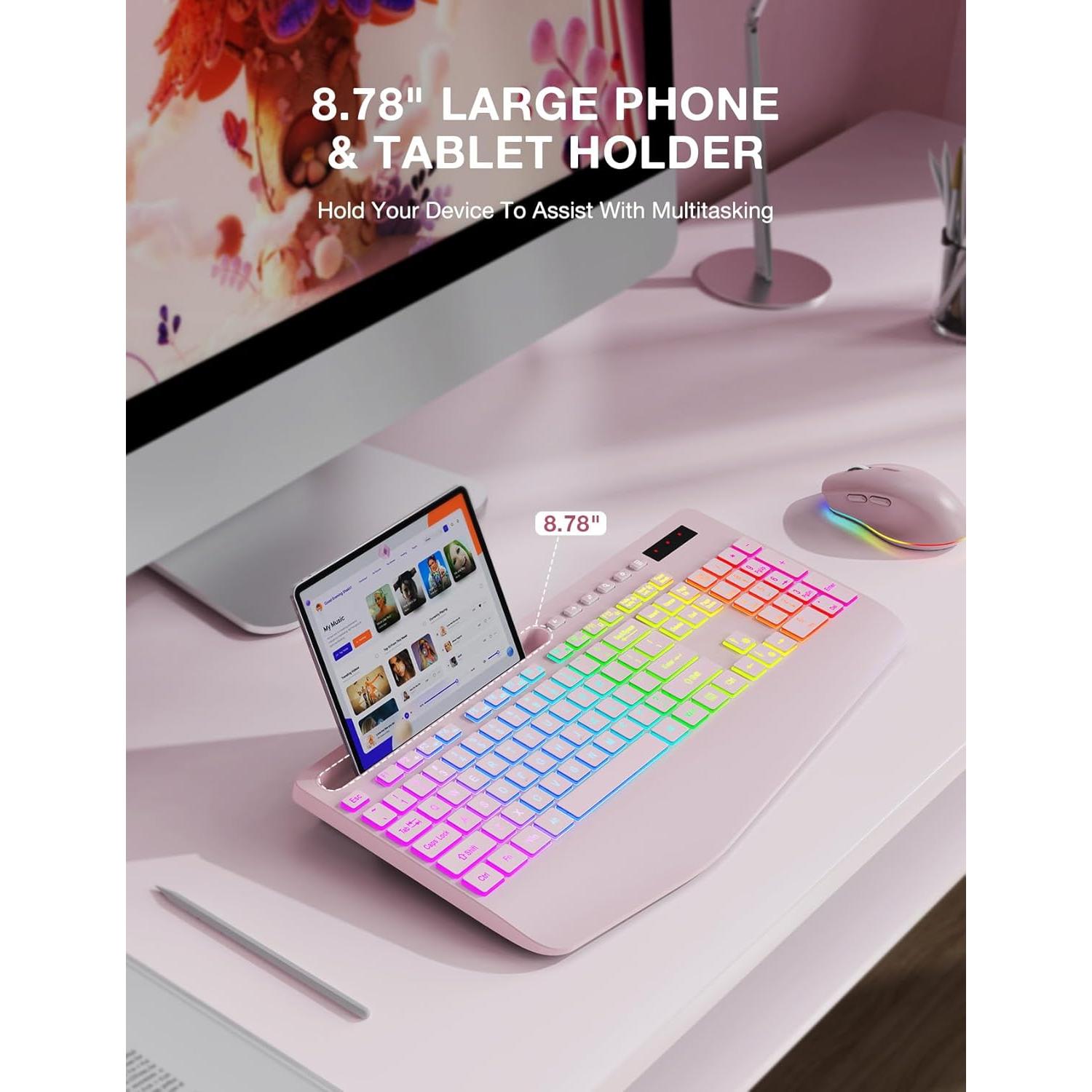 Combo Teclado y Ratón Inalámbrico SABLUTE KL3 PRO RGB Rosa