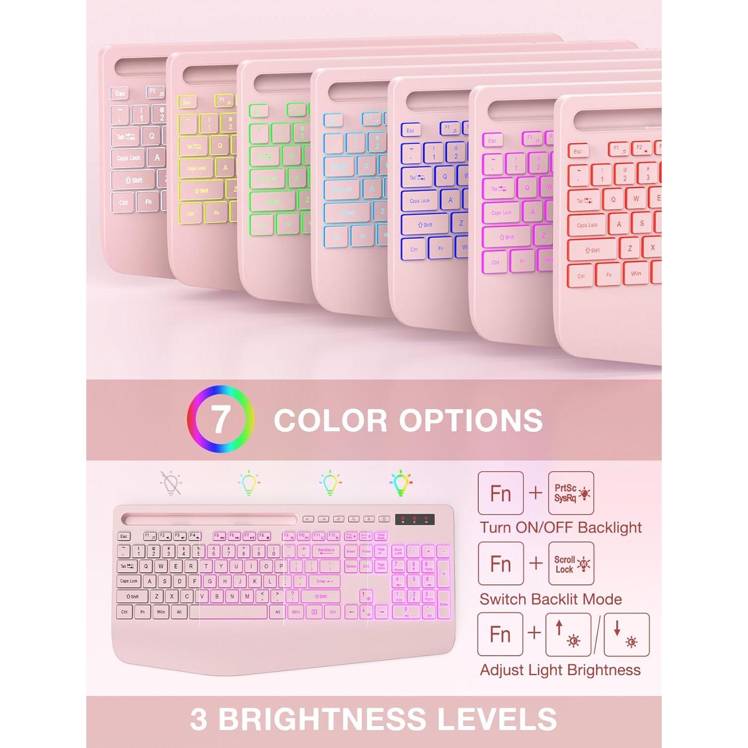 Combo Teclado y Ratón Inalámbrico SABLUTE KL3 PRO RGB Rosa