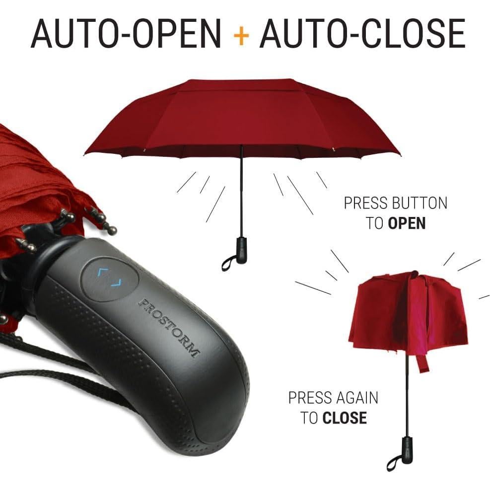 Paraguas Compacto Prostorm Rojo Automático 116 cm Resistente