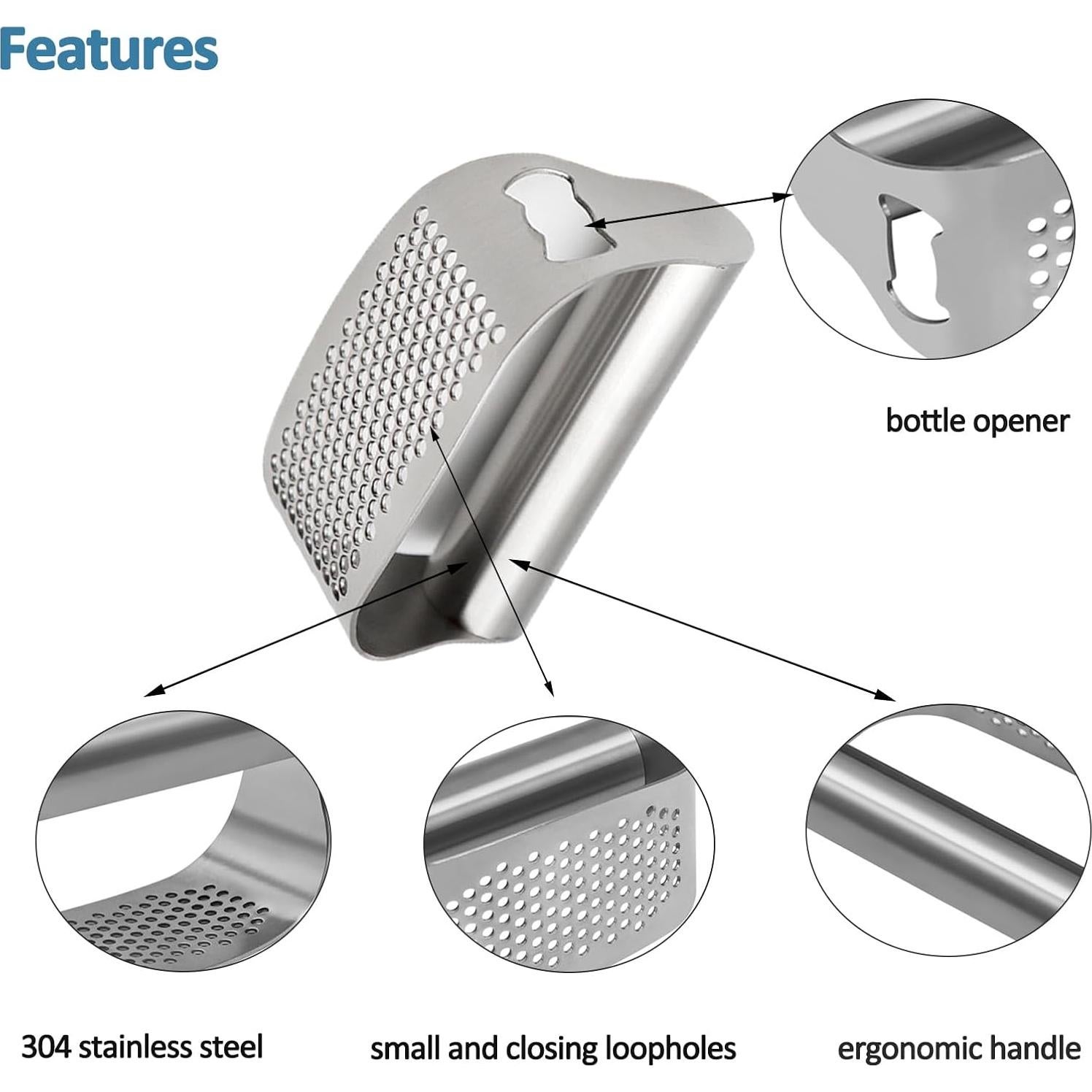 Prensa de Ajo Rocker Acero Inoxidable 304 2 en 1 con Pelador