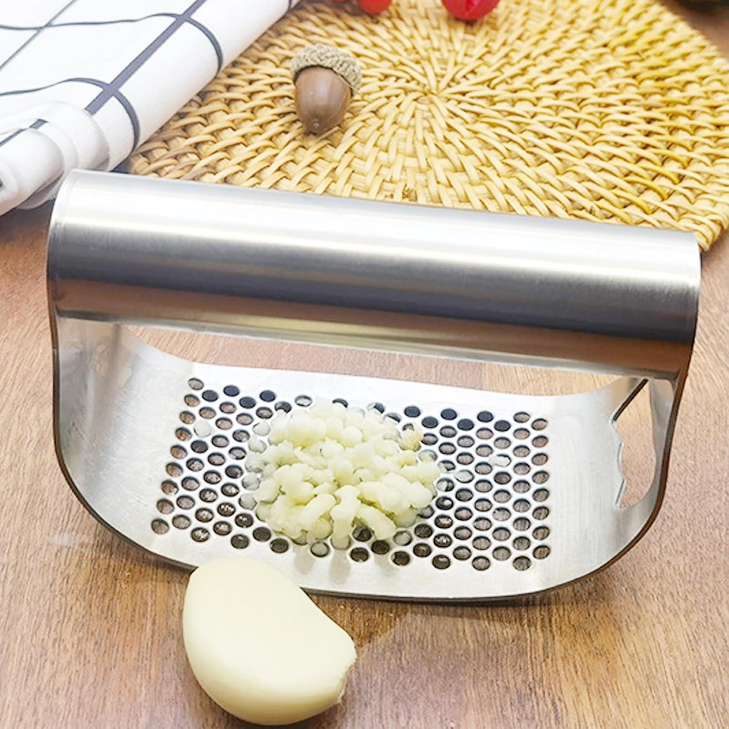 Prensa de Ajo Rocker Acero Inoxidable 304 2 en 1 con Pelador