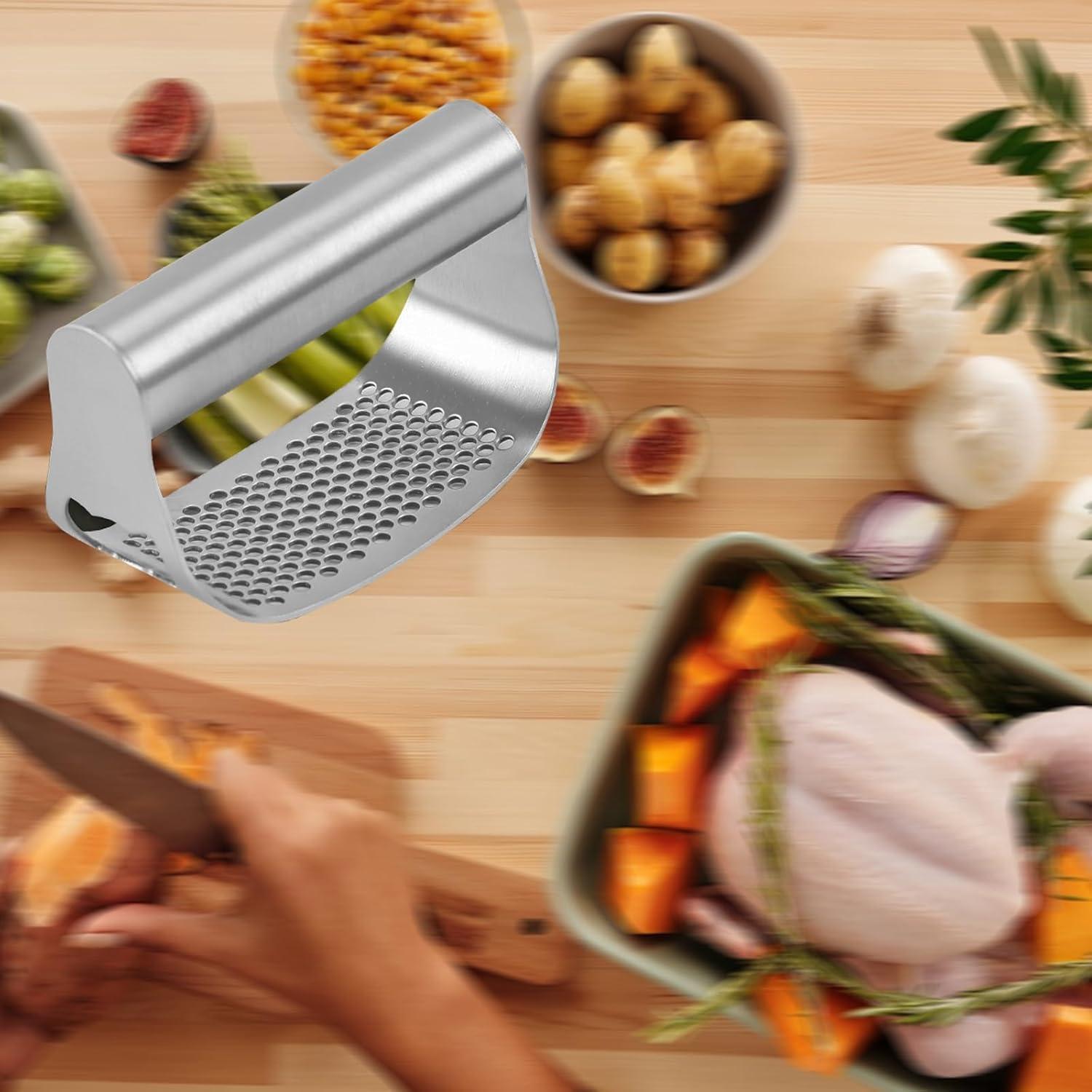 Prensa de Ajo Rocker Acero Inoxidable 304 2 en 1 con Pelador