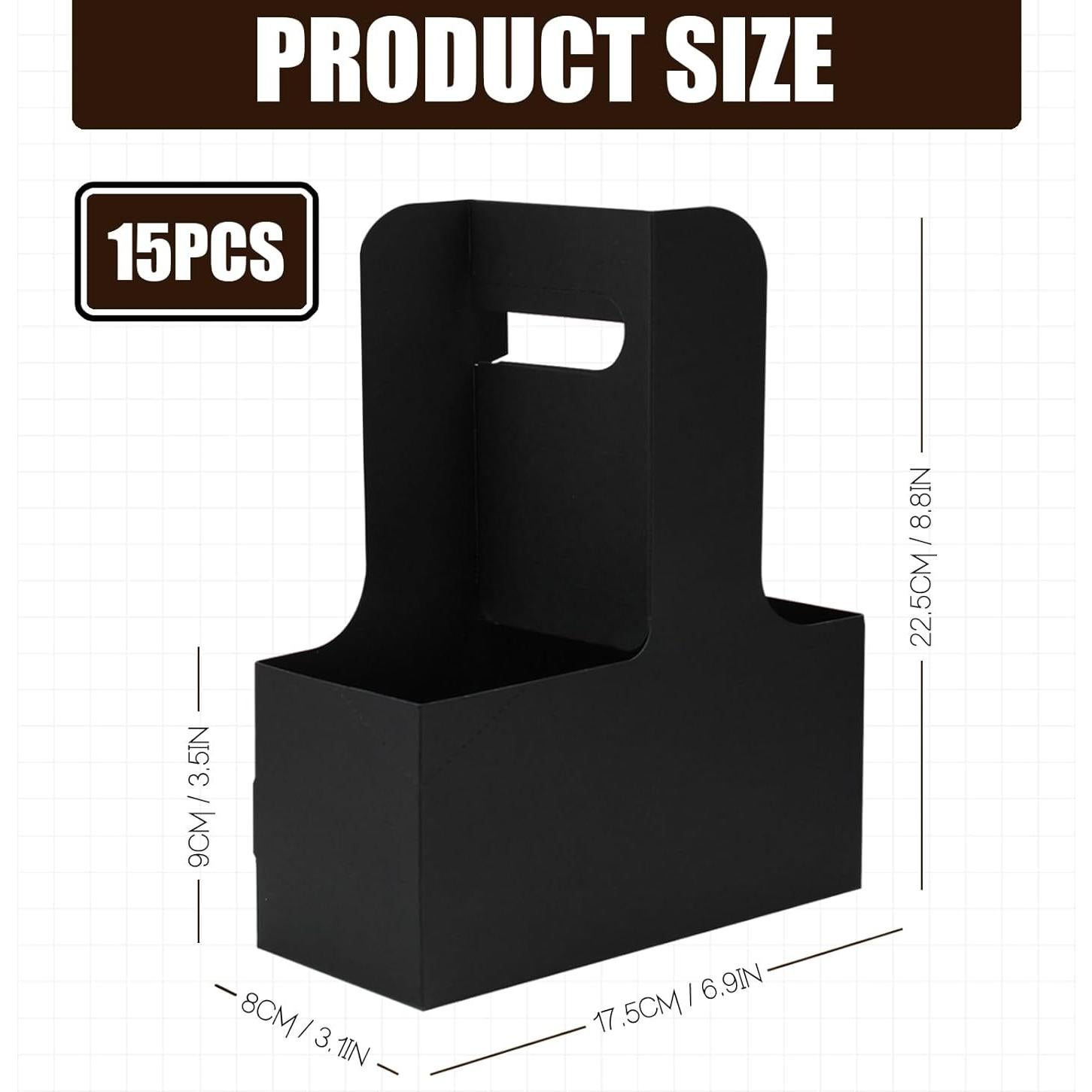 Portavasos desechables Xlong para 2 tazas, 15 unidades, negro