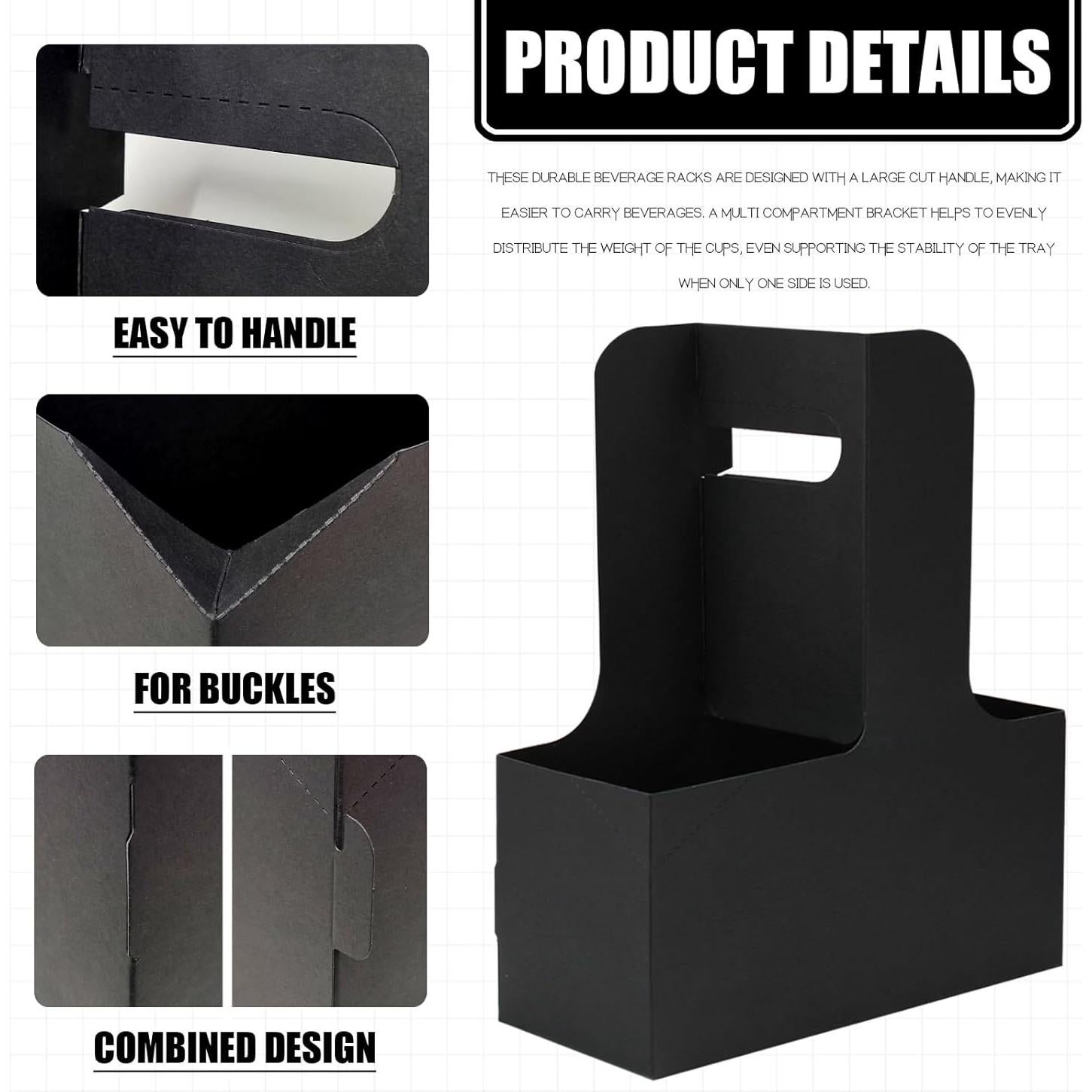 Portavasos desechables Xlong para 2 tazas, 15 unidades, negro