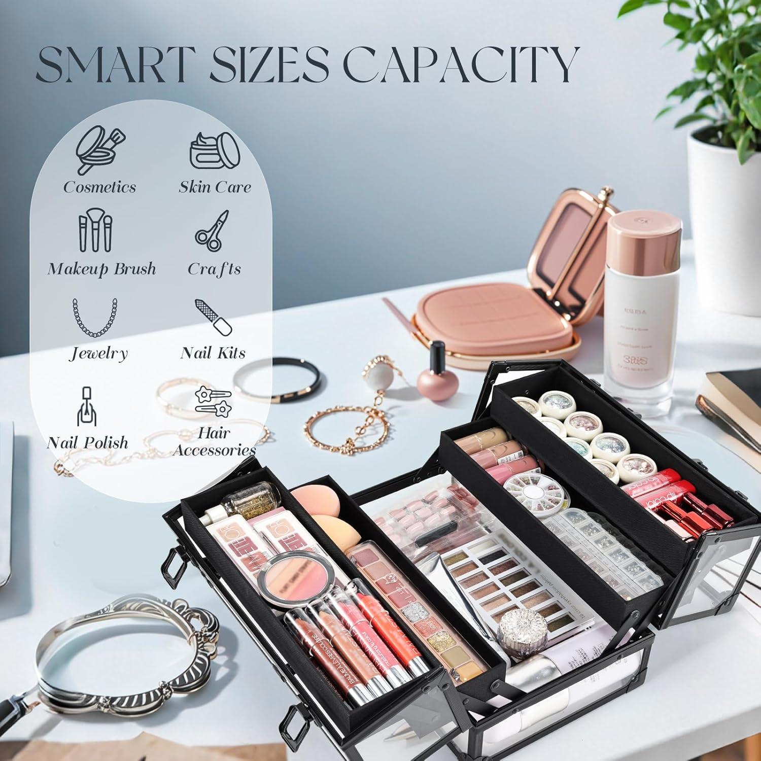 Estuche de Maquillaje Portátil Frenessa Negro 4 Bandejas Acrílico