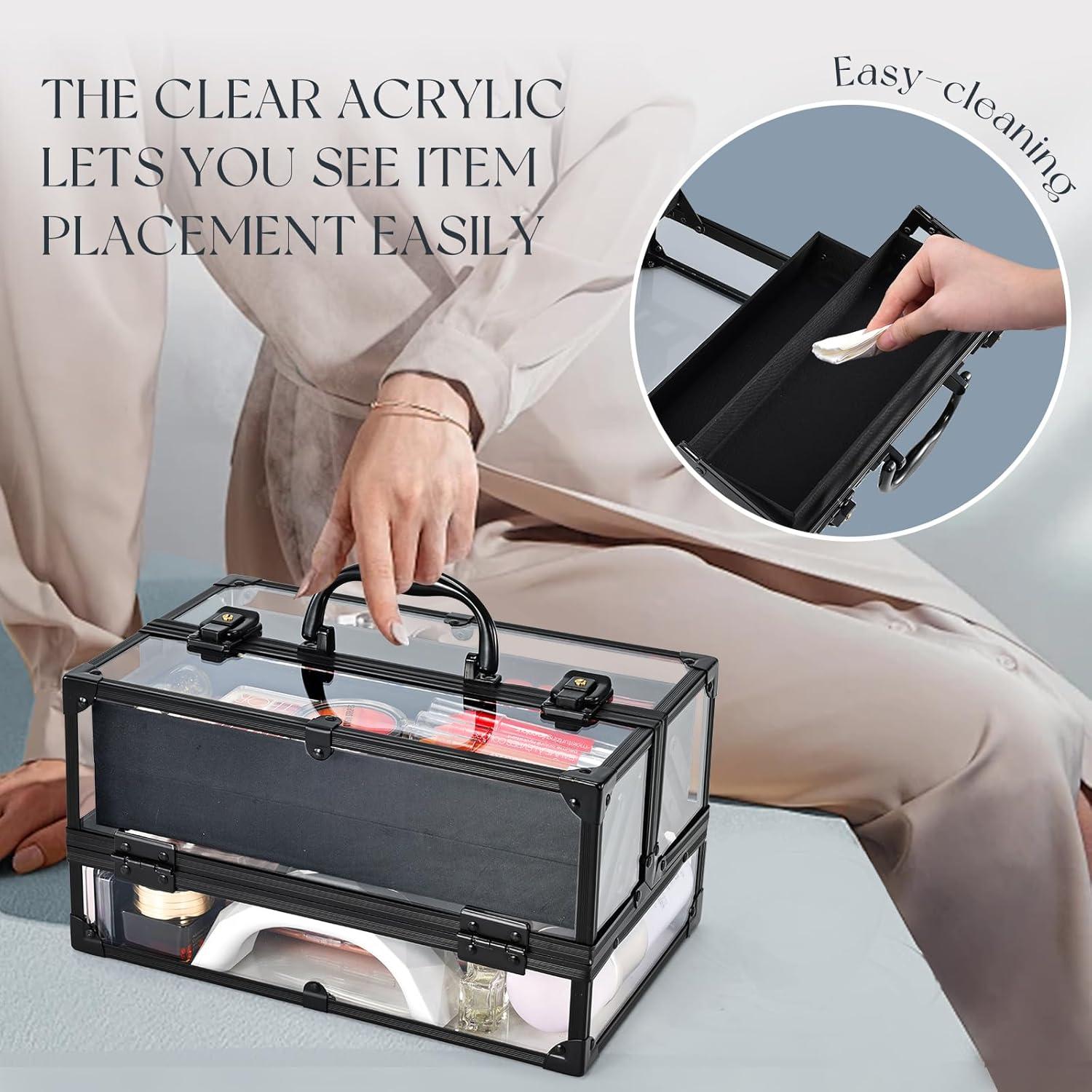 Estuche de Maquillaje Portátil Frenessa Negro 4 Bandejas Acrílico