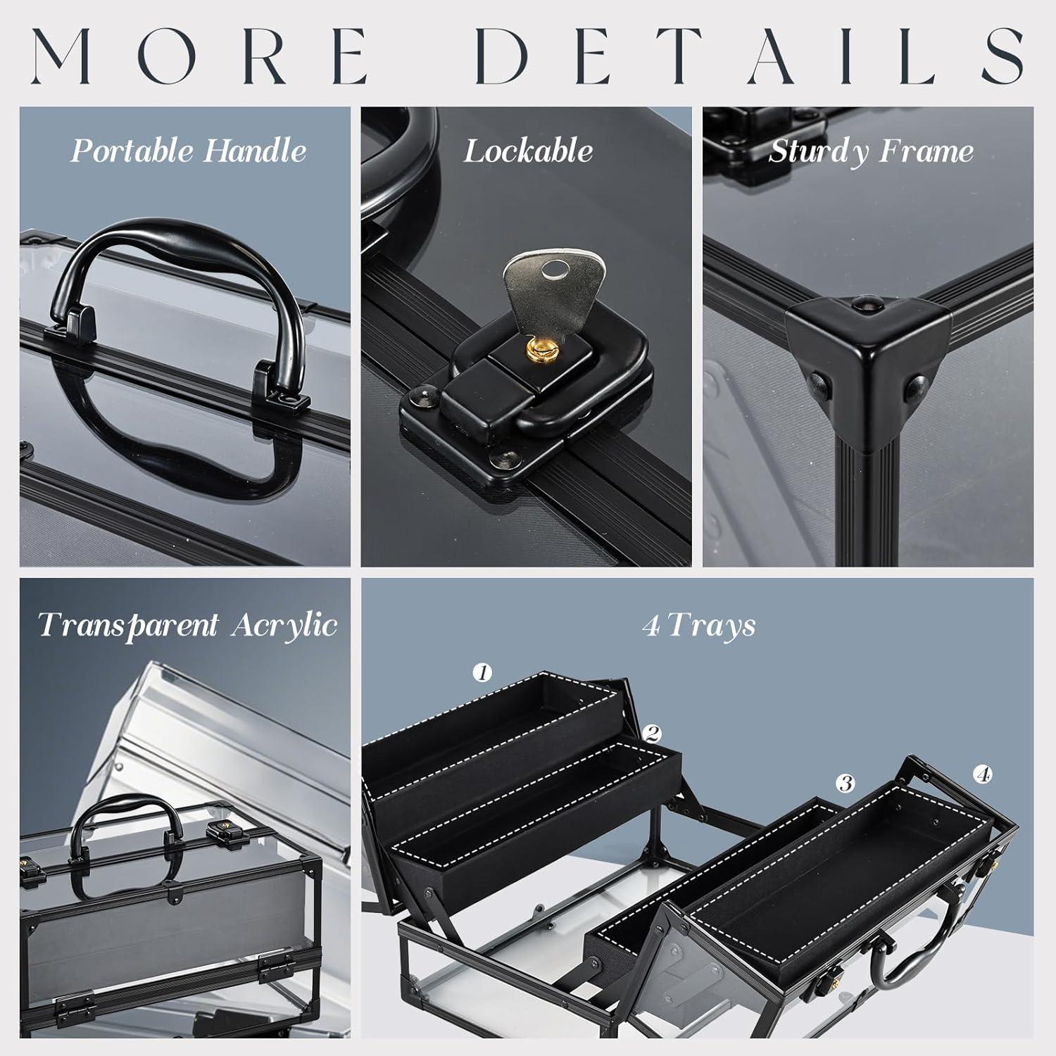 Estuche de Maquillaje Portátil Frenessa Negro 4 Bandejas Acrílico