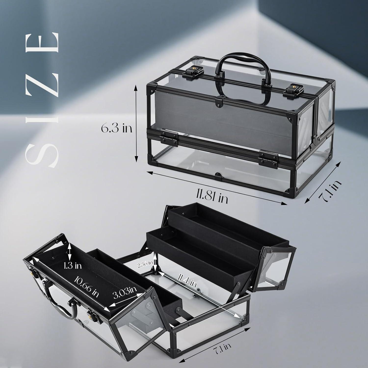 Estuche de Maquillaje Portátil Frenessa Negro 4 Bandejas Acrílico