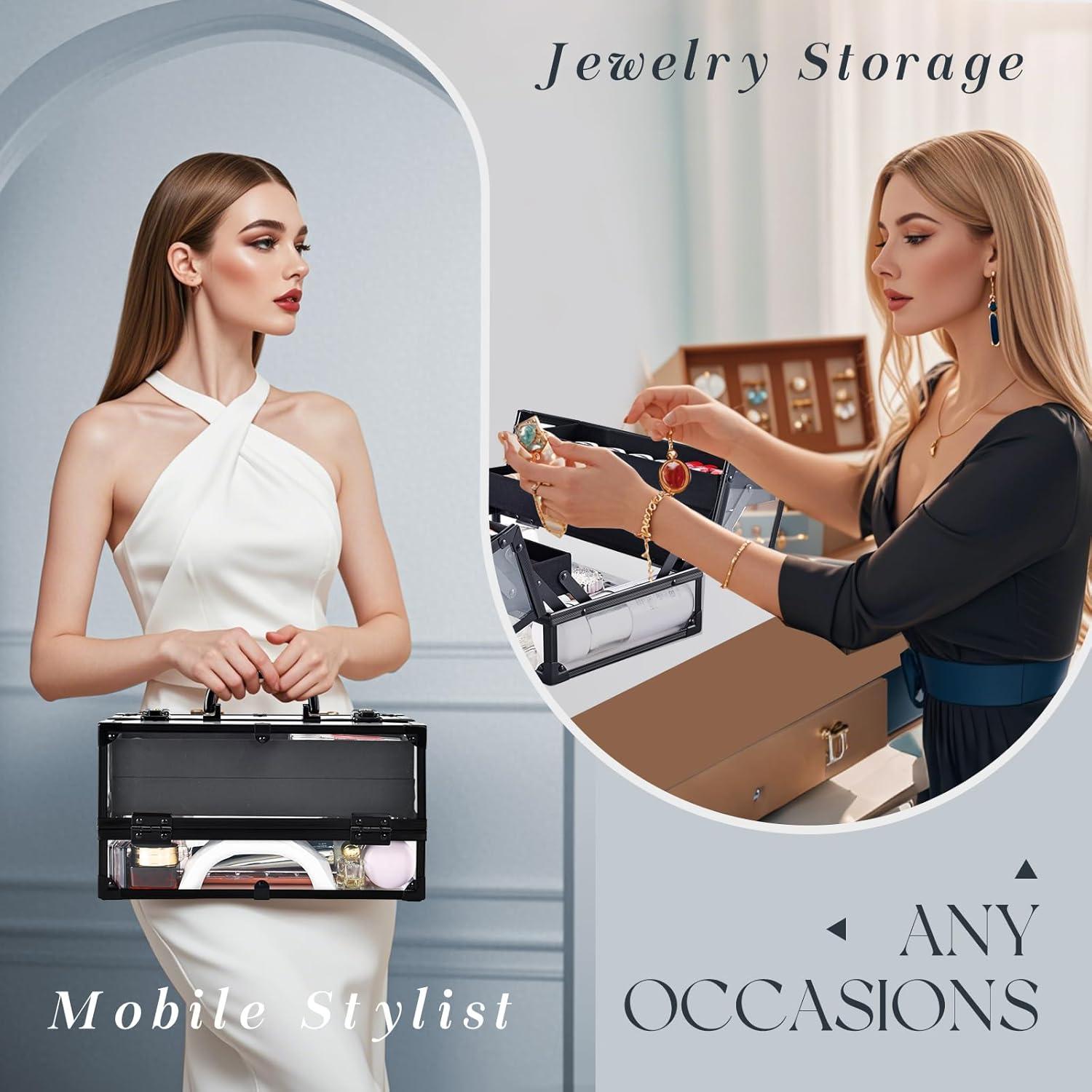 Estuche de Maquillaje Portátil Frenessa Negro 4 Bandejas Acrílico