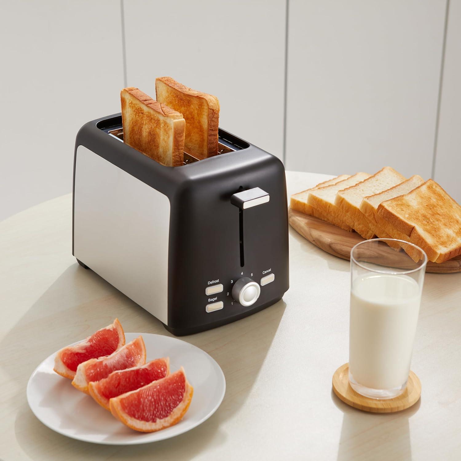 Tostadora 2 Rebanadas Amazon Basics 800W Negro y Plata