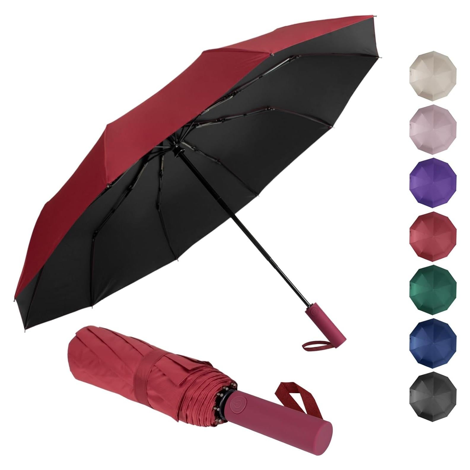 Paraguas Plegable Leaeel Rojo Automático UV 50+ 10 Varillas