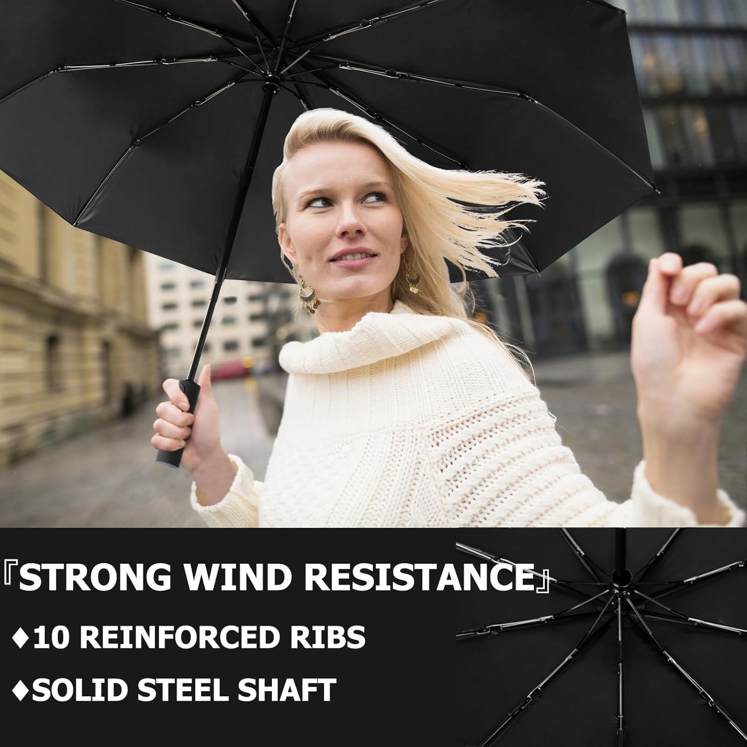 Paraguas Plegable Leaeel Rojo Automático UV 50+ 10 Varillas