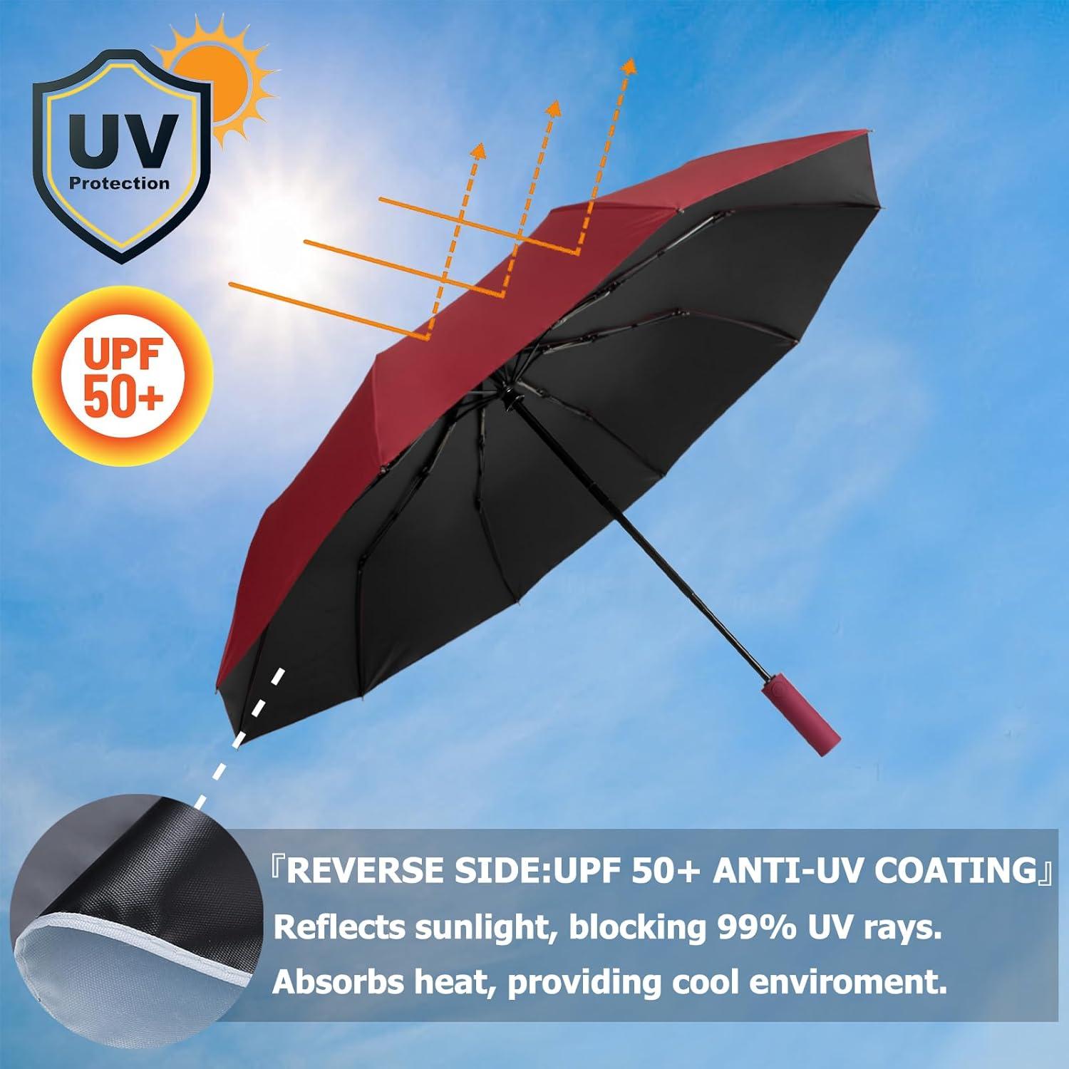 Paraguas Plegable Leaeel Rojo Automático UV 50+ 10 Varillas