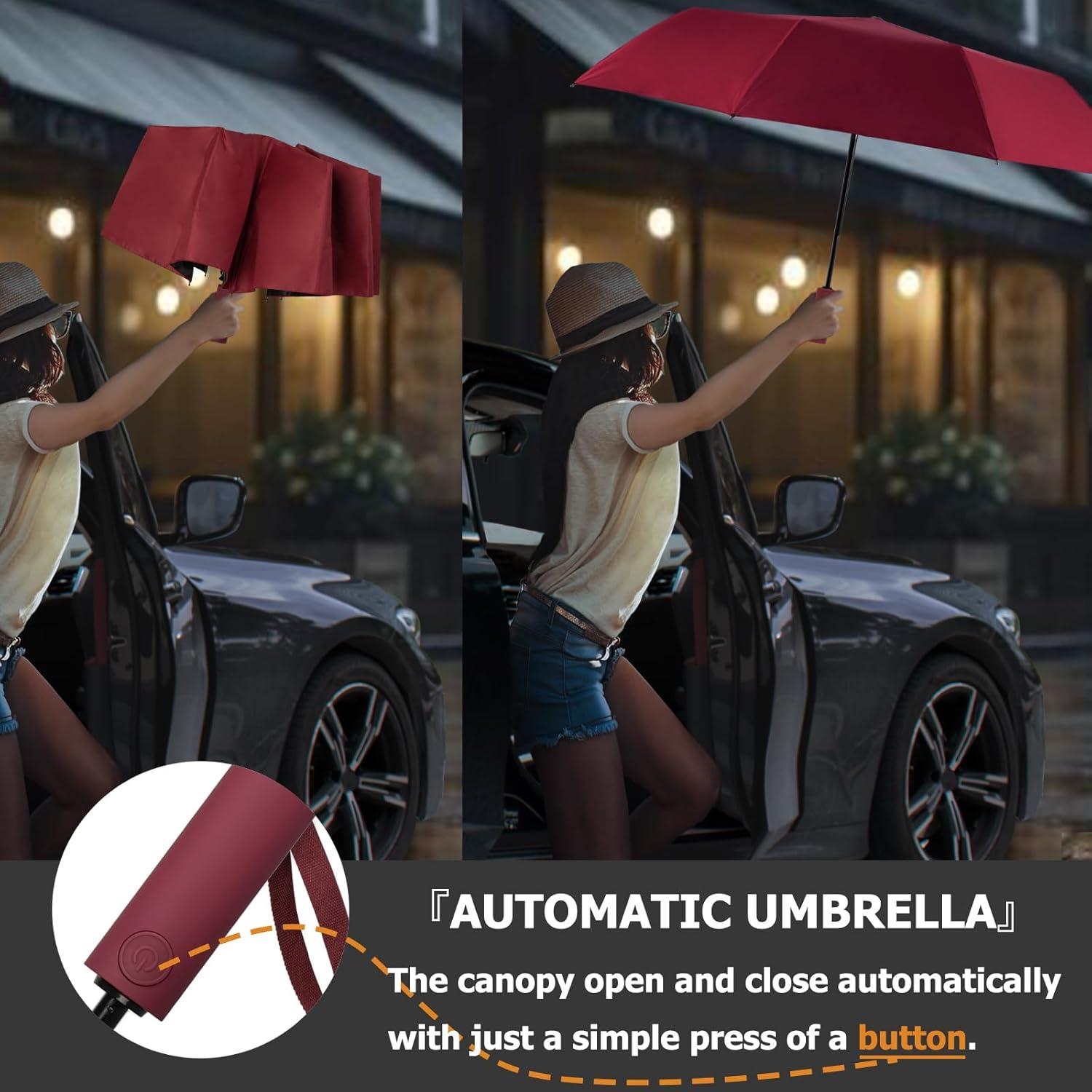 Paraguas Plegable Leaeel Rojo Automático UV 50+ 10 Varillas