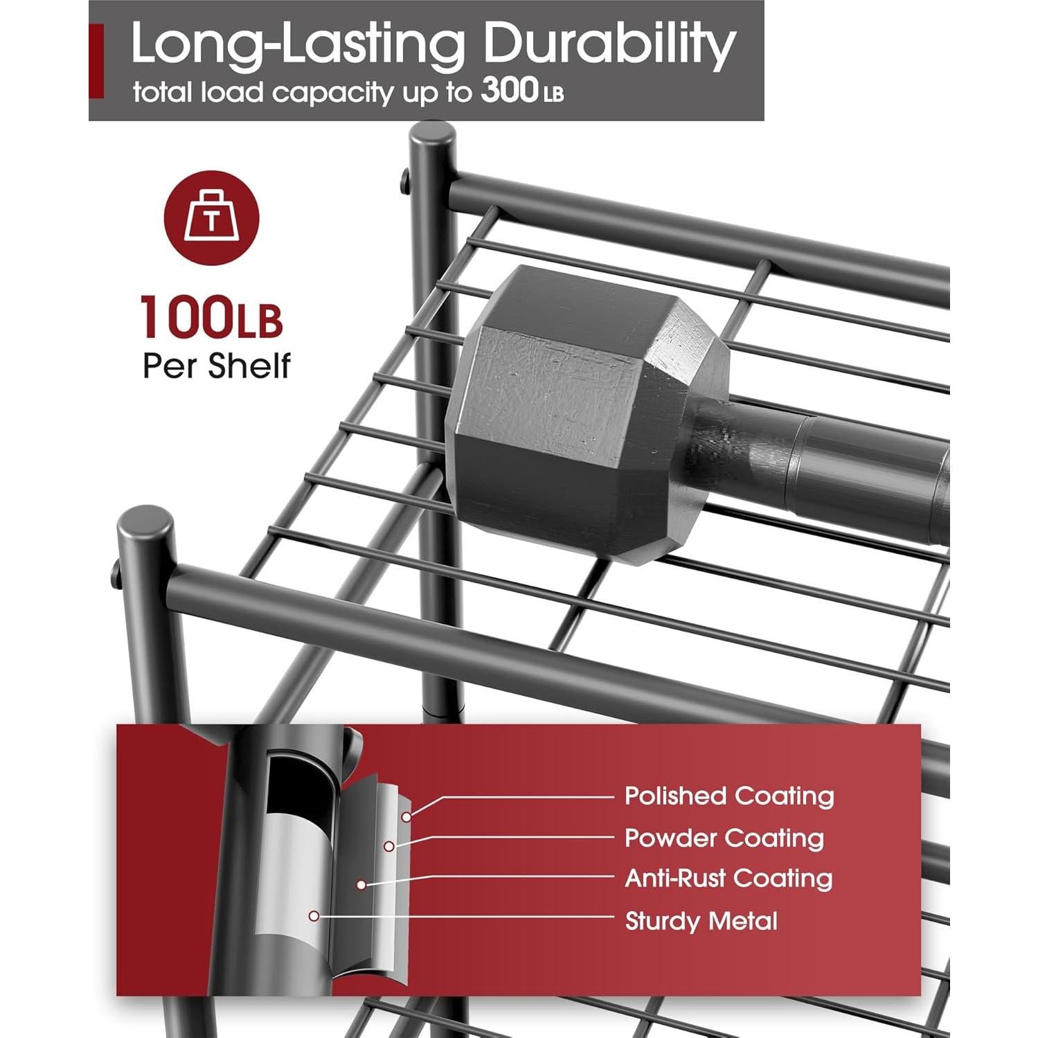 Estante de Metal Sakugi 3 Niveles 45.72x30.48x76.2 cm Negro