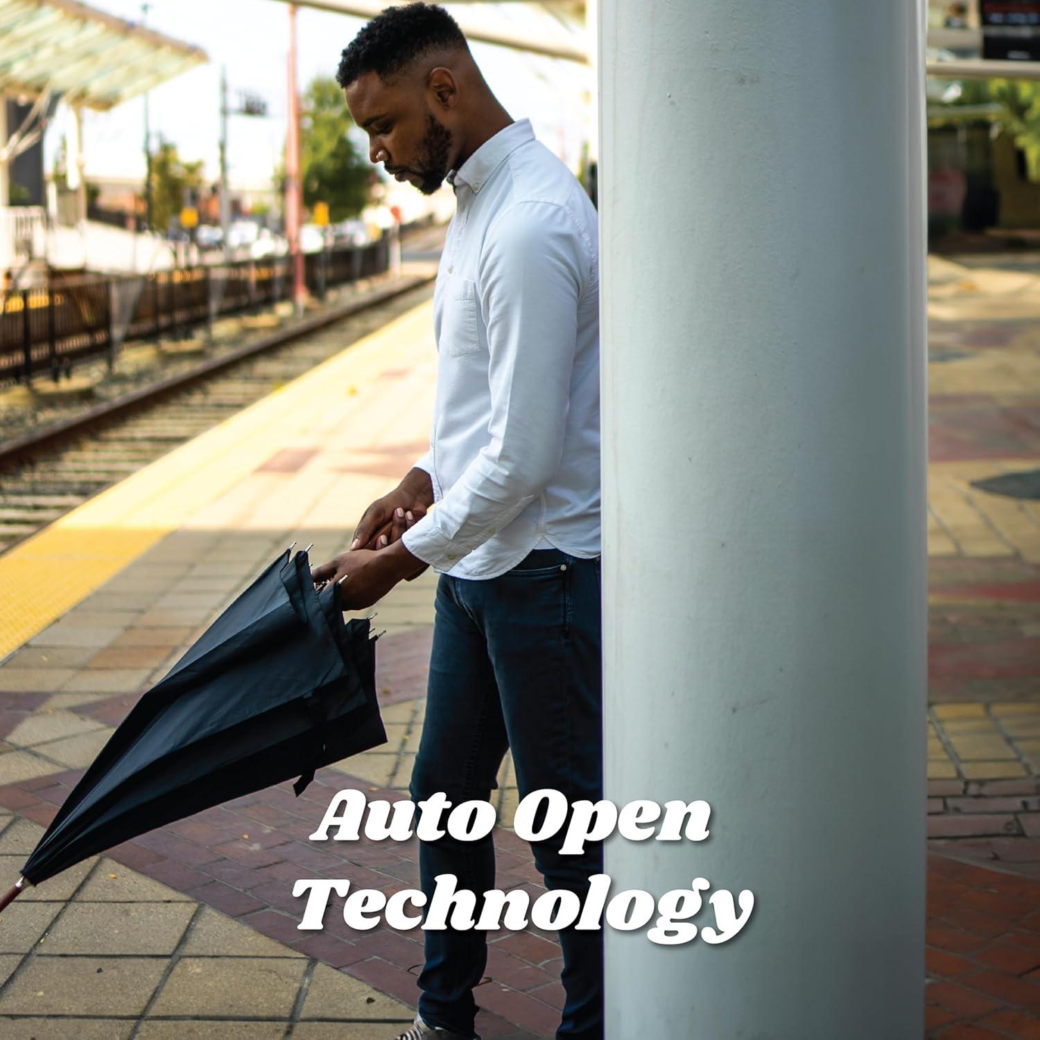 Paraguas Totes Automático Verde Oliva 121 cm Mango de Madera