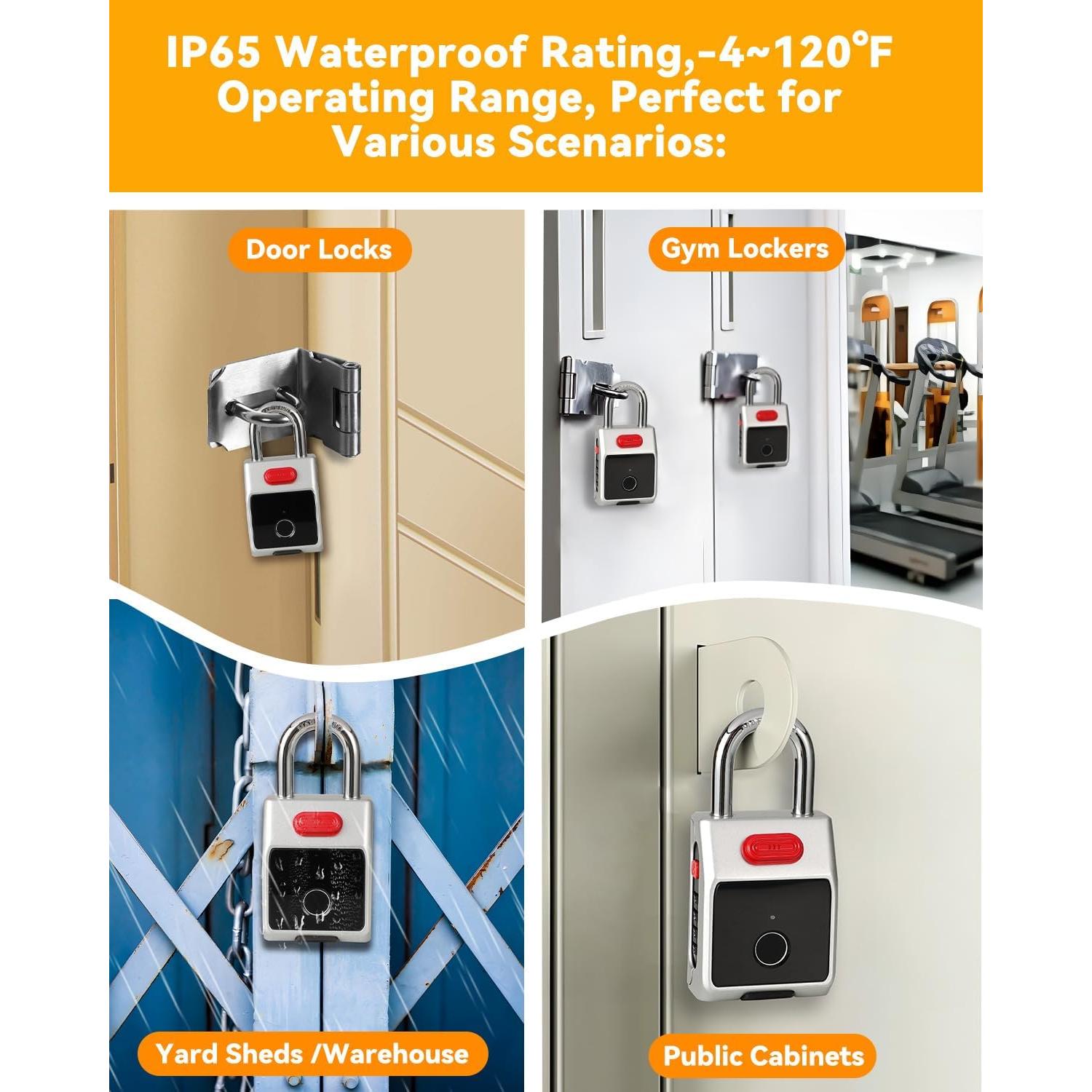 Candado Inteligente KENNEAS Biometría Huella Dactilar IP65